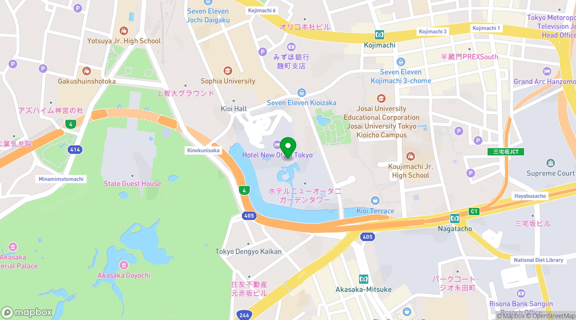 Map showing Hotel New Otani Tokyo