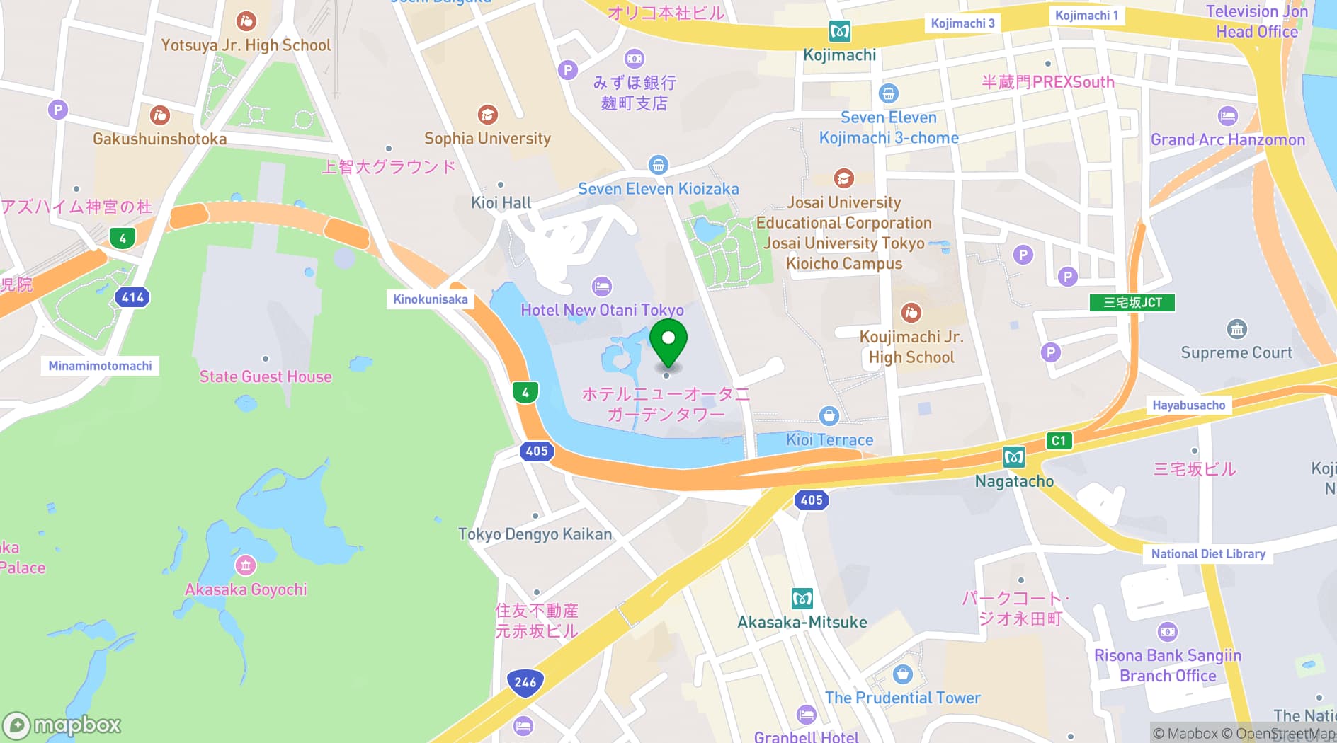 Map showing Hotel New Otani Tokyo