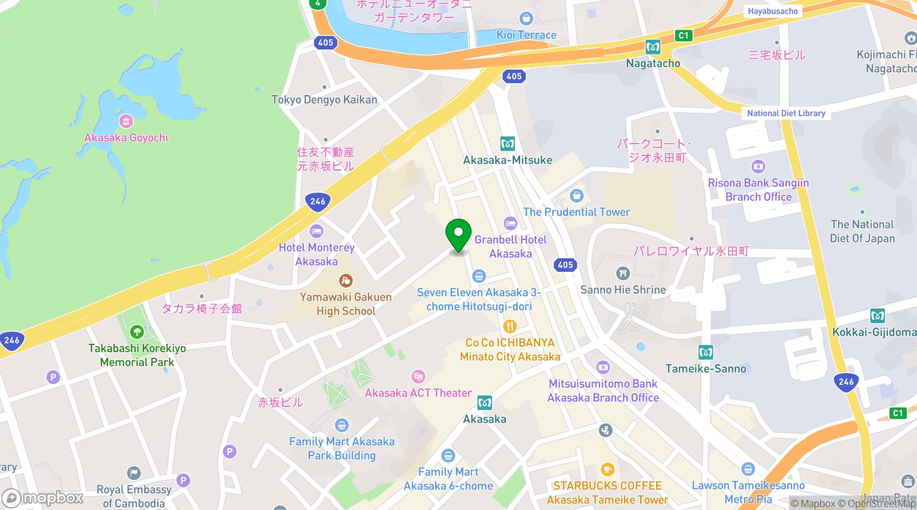 Map showing OMO3 Tokyo Akasaka