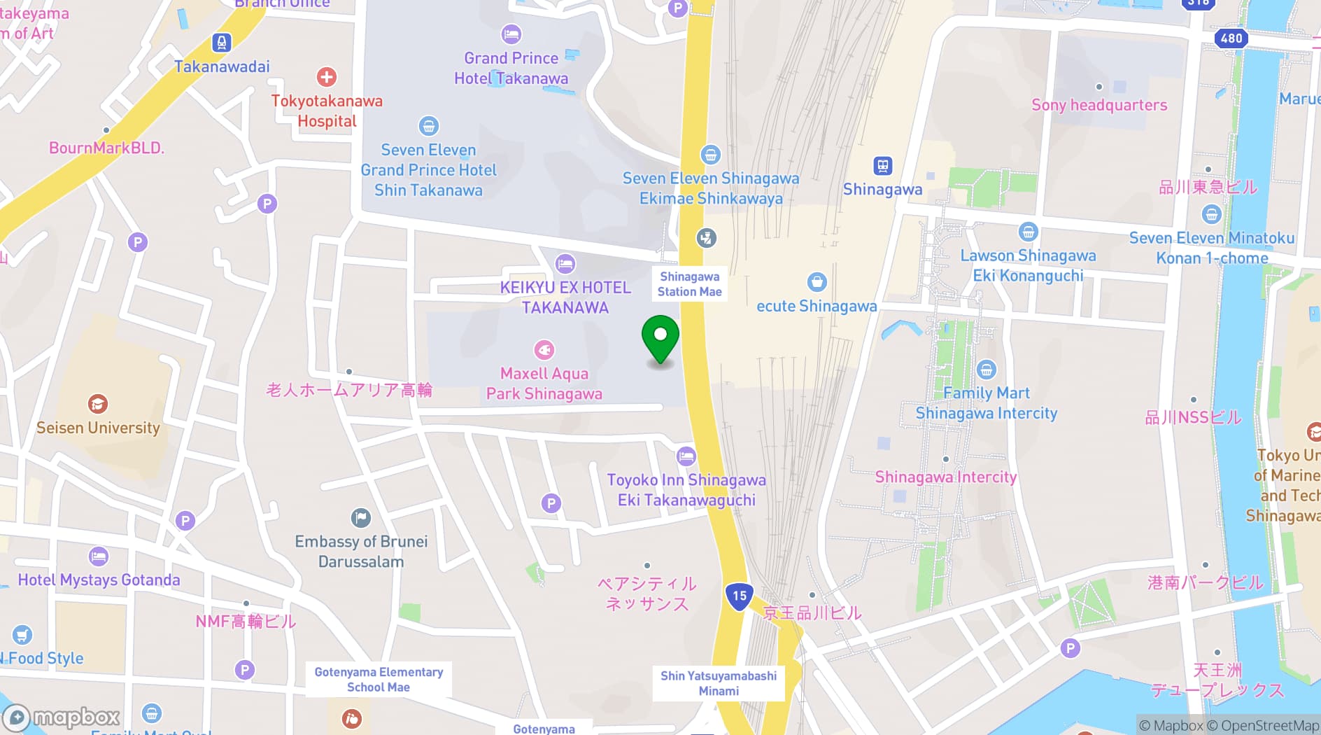 Map showing Shinagawa Prince Hotel