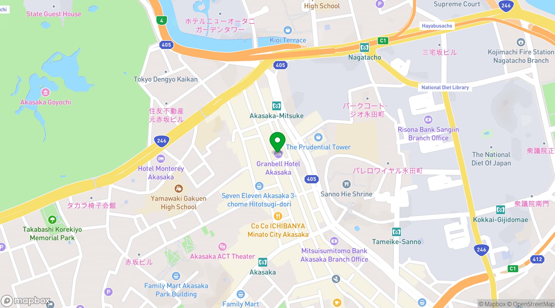 Map showing Granbell Hotel Akasaka