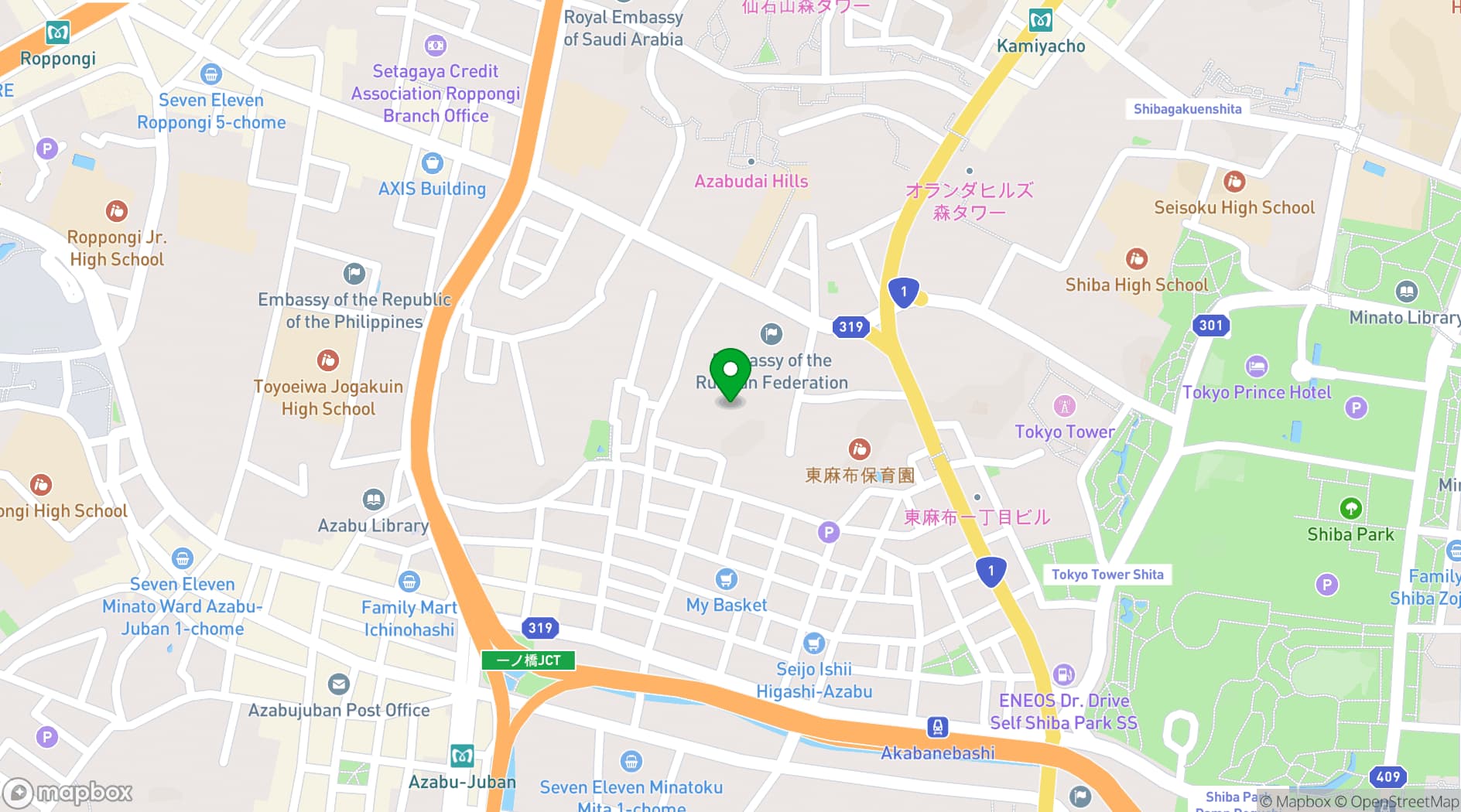 Map showing Tokyo American Club