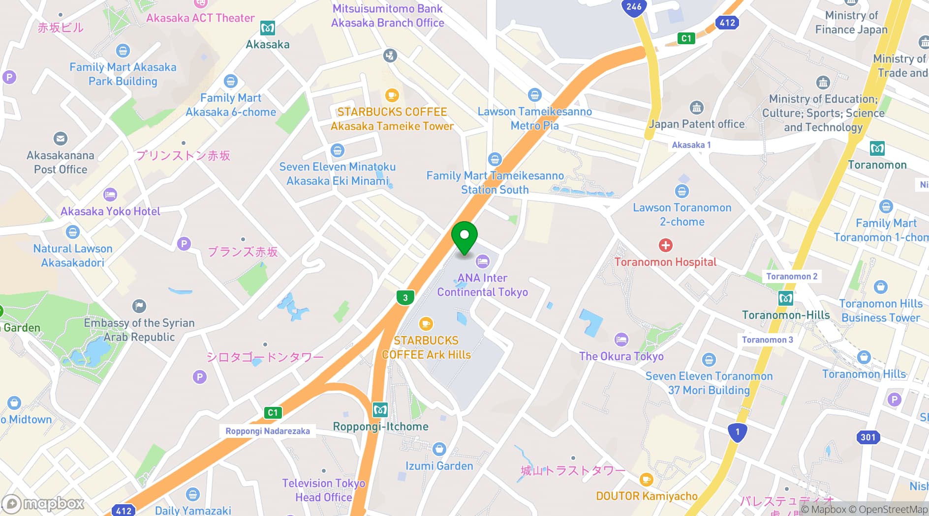 Map showing ANA InterContinental Tokyo