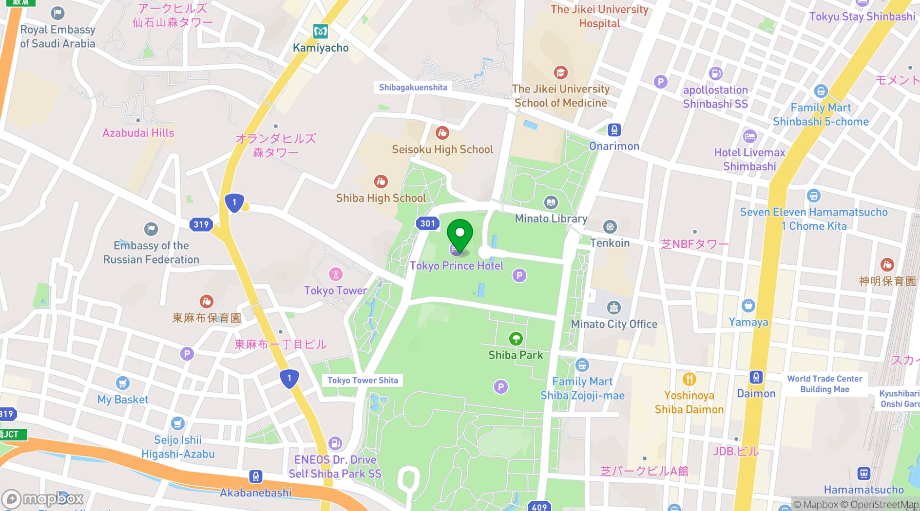 Map showing Tokyo Prince Hotel