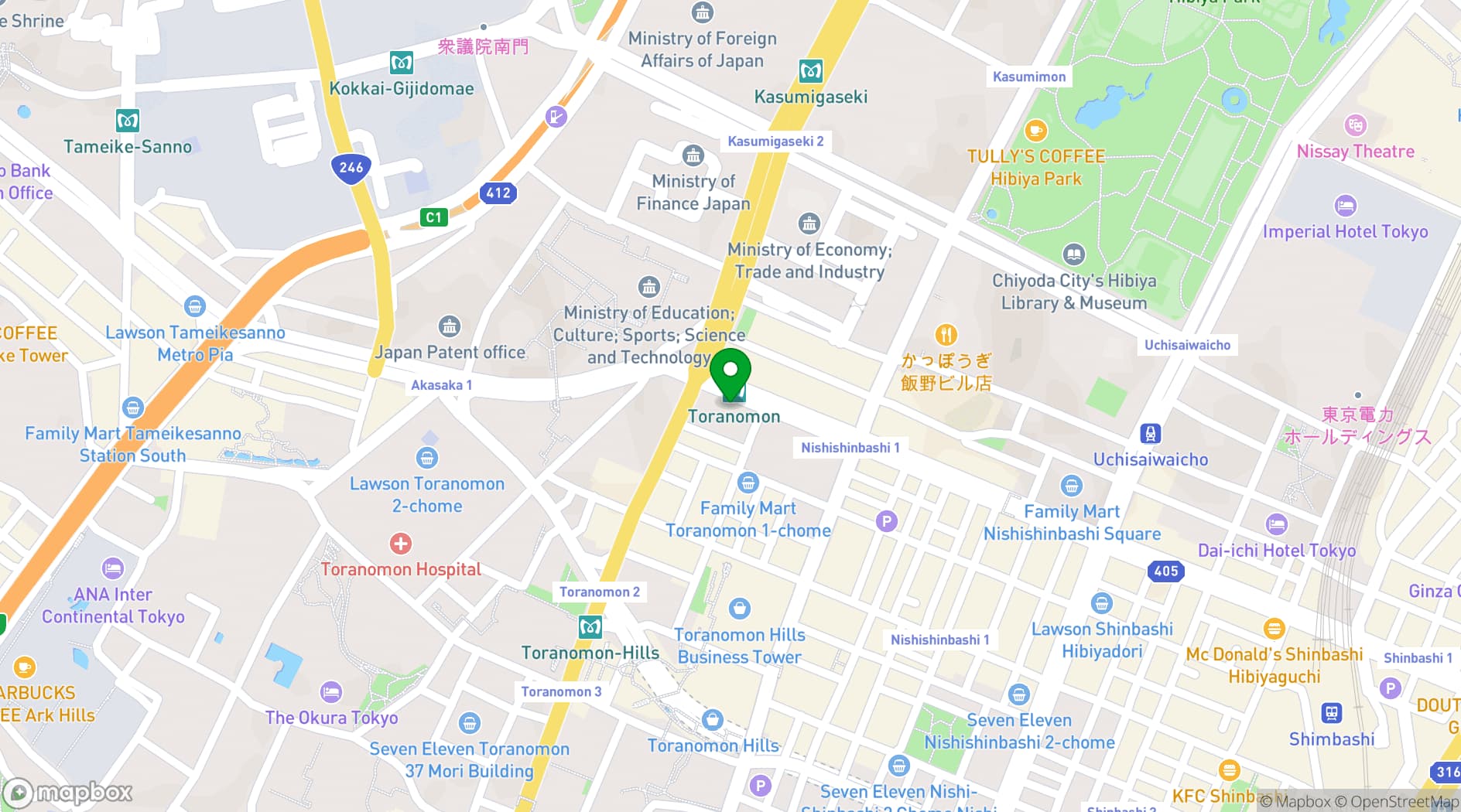 Map showing Tokyo Toranomon Global Square Conference