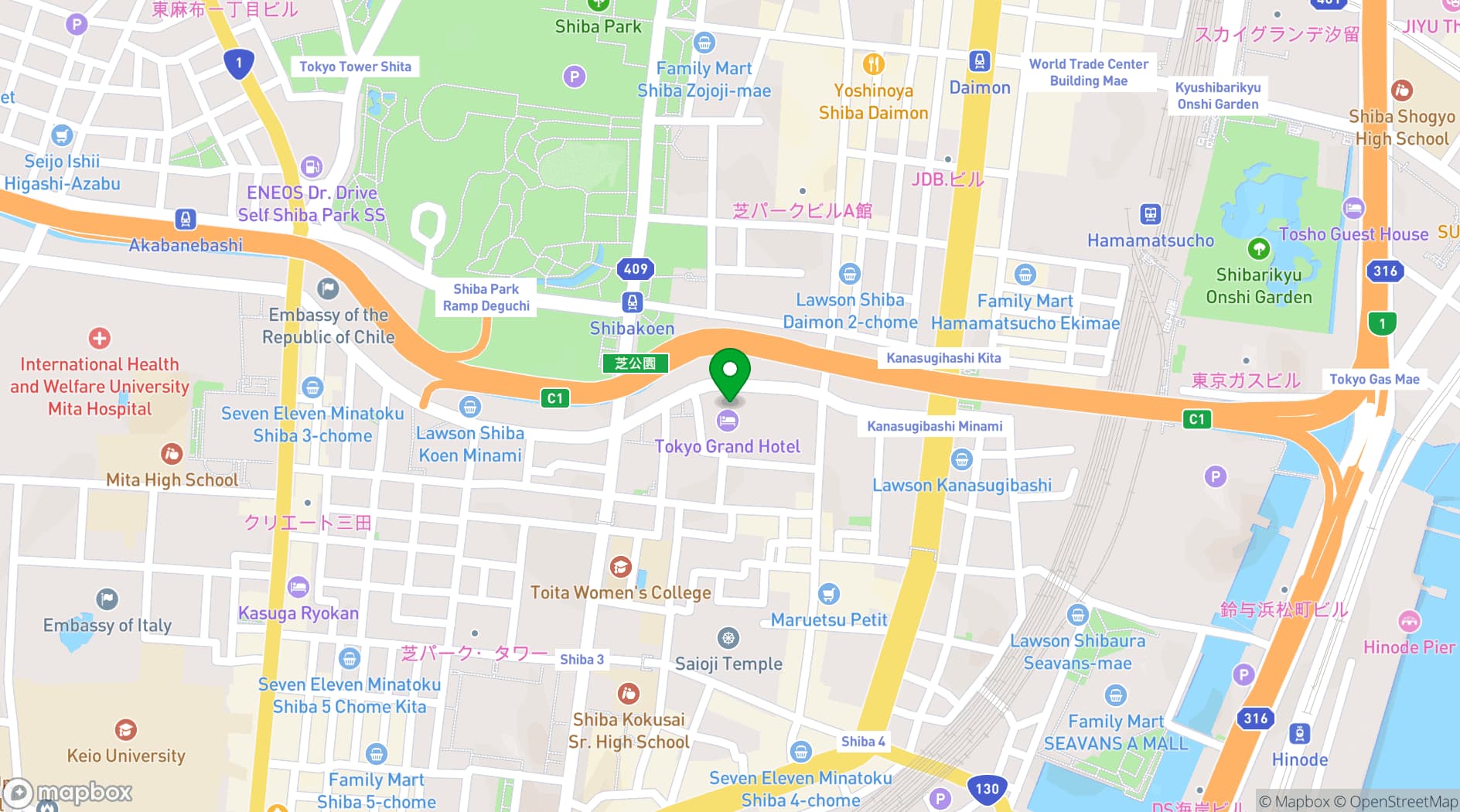 Map showing Tokyo Grand Hotel
