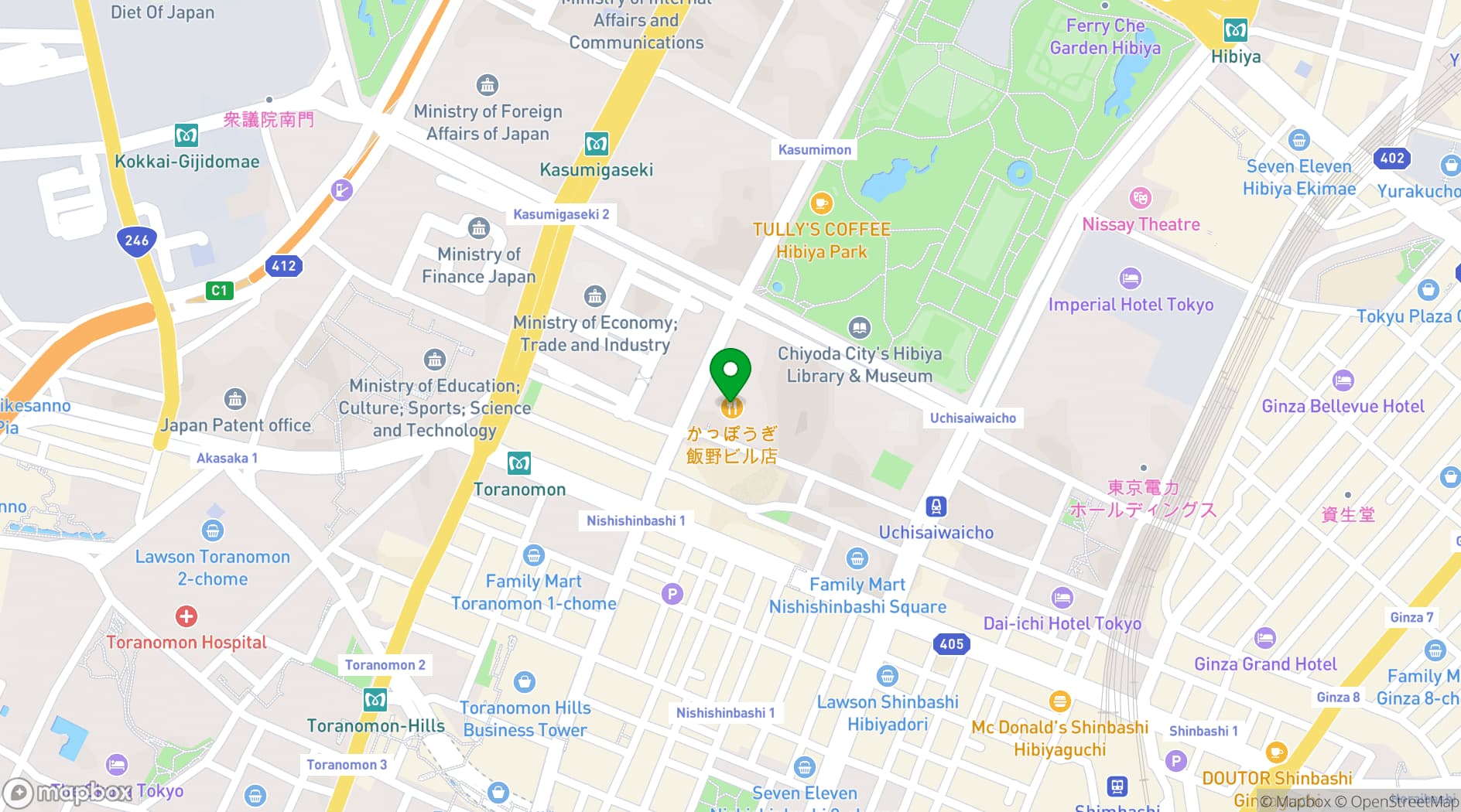 Map showing IINO HALL & CONFERENCE CENTER