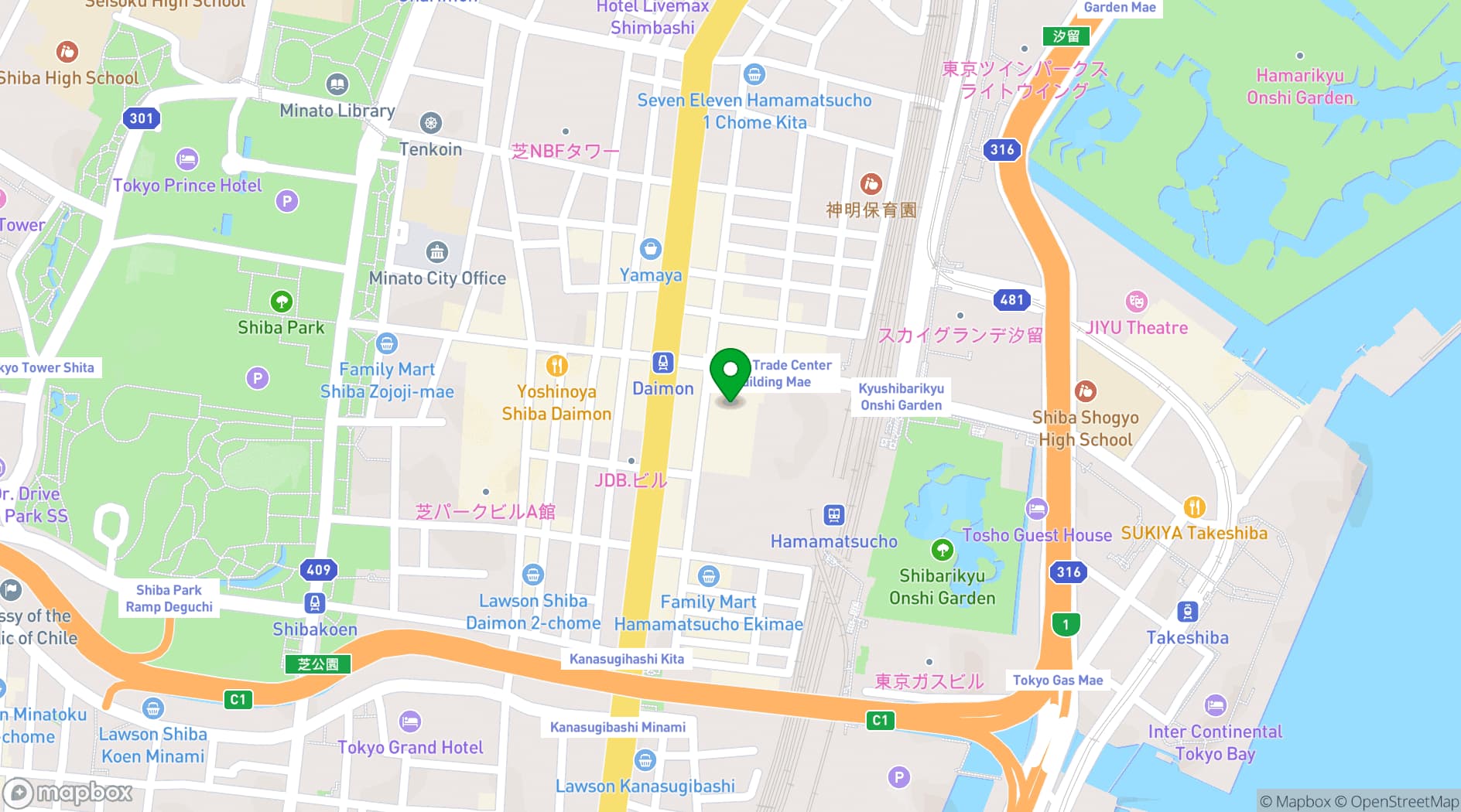 Map showing Hamamatsucho Convention Hall & Hybrid Studio