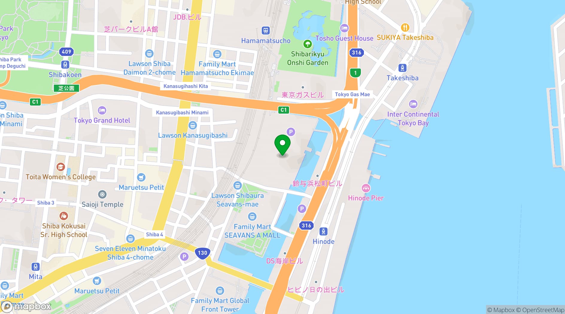 Map showing Fairmont Tokyo