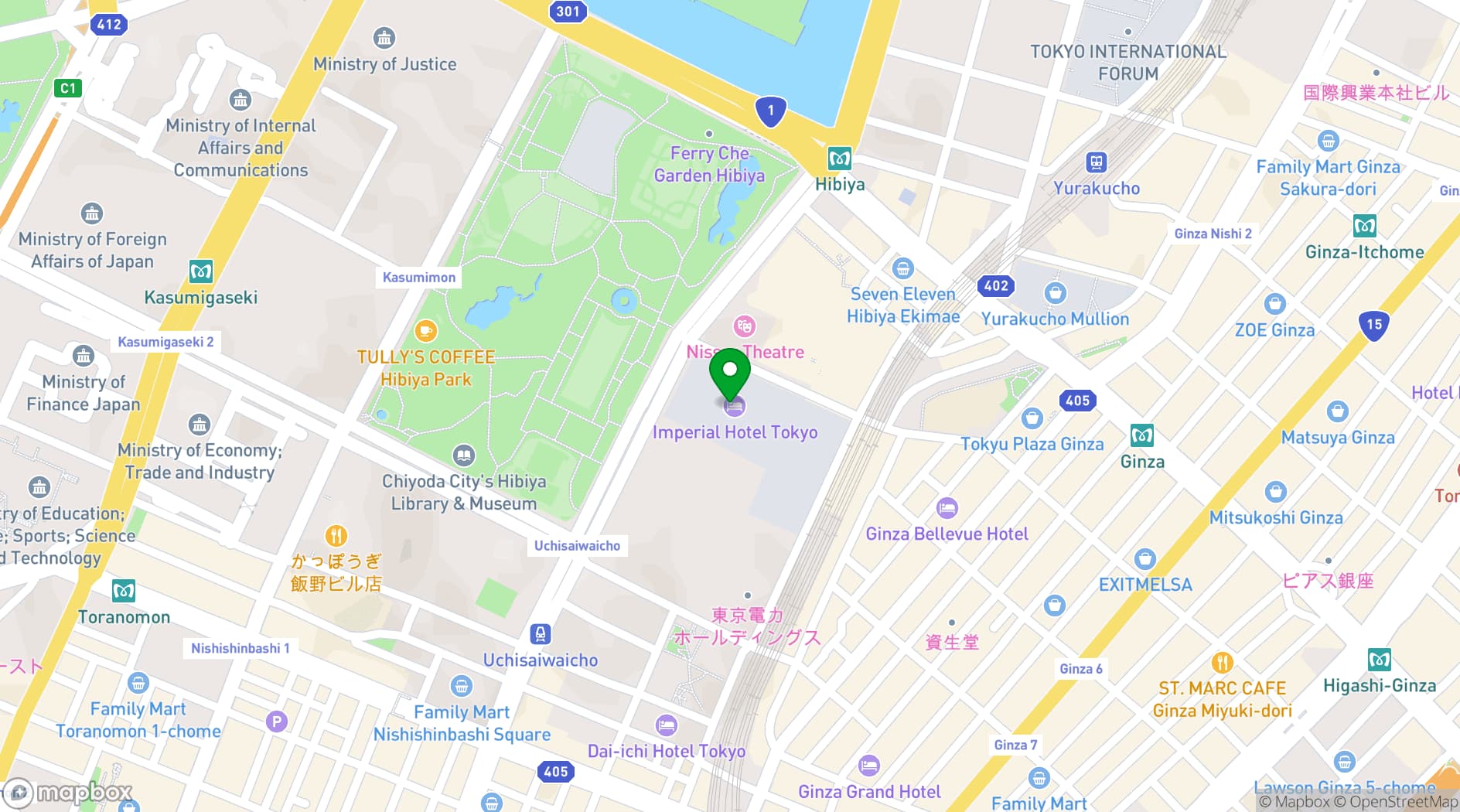 Map showing Imperial Hotel Tokyo