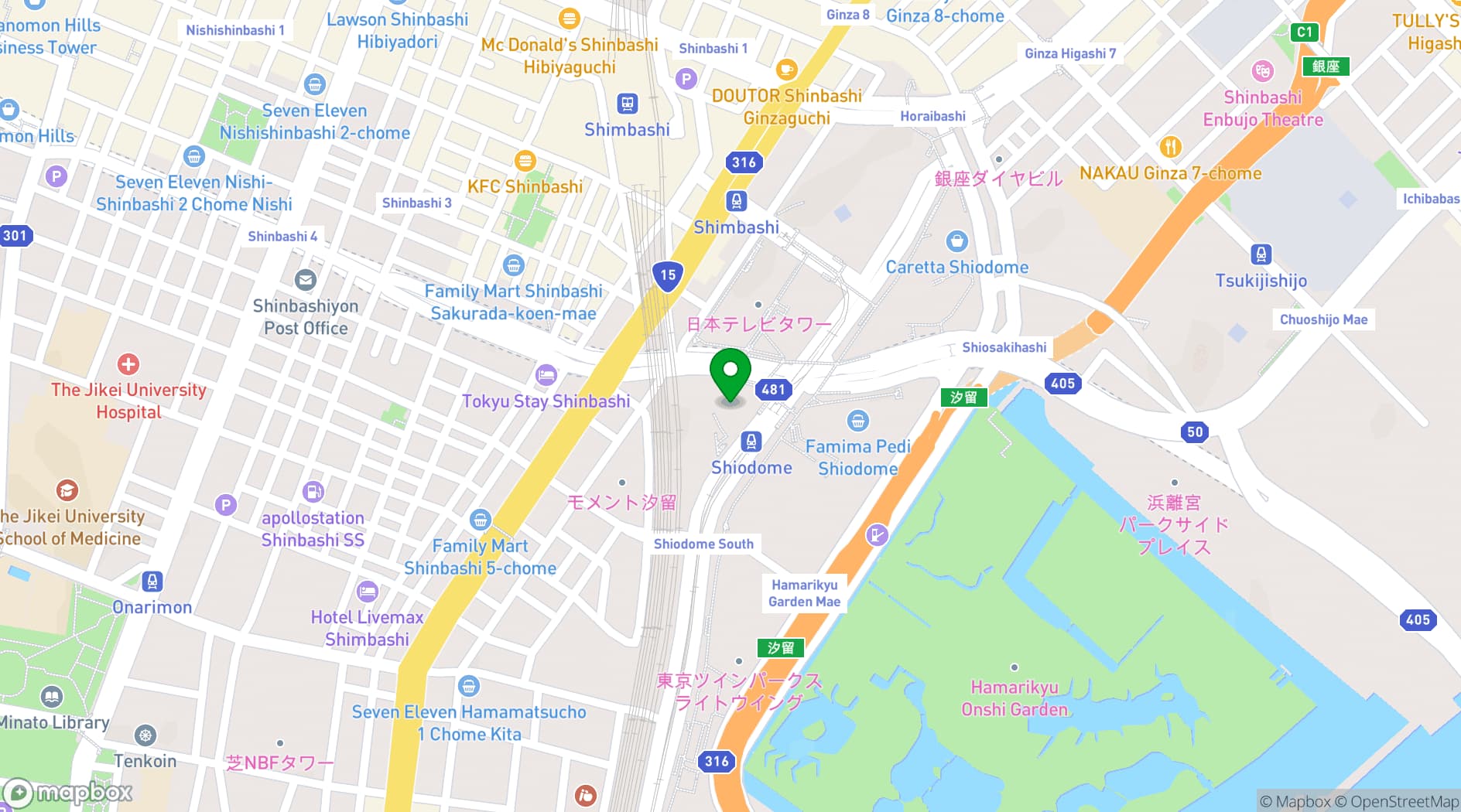 Map showing Park Hotel Tokyo