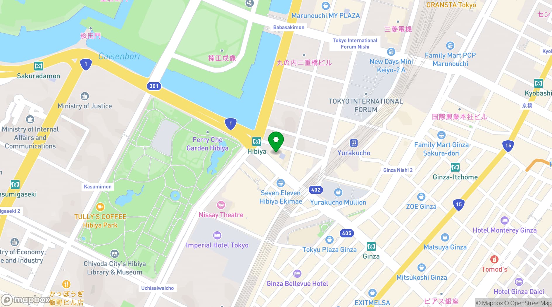 Map showing The Peninsula Tokyo