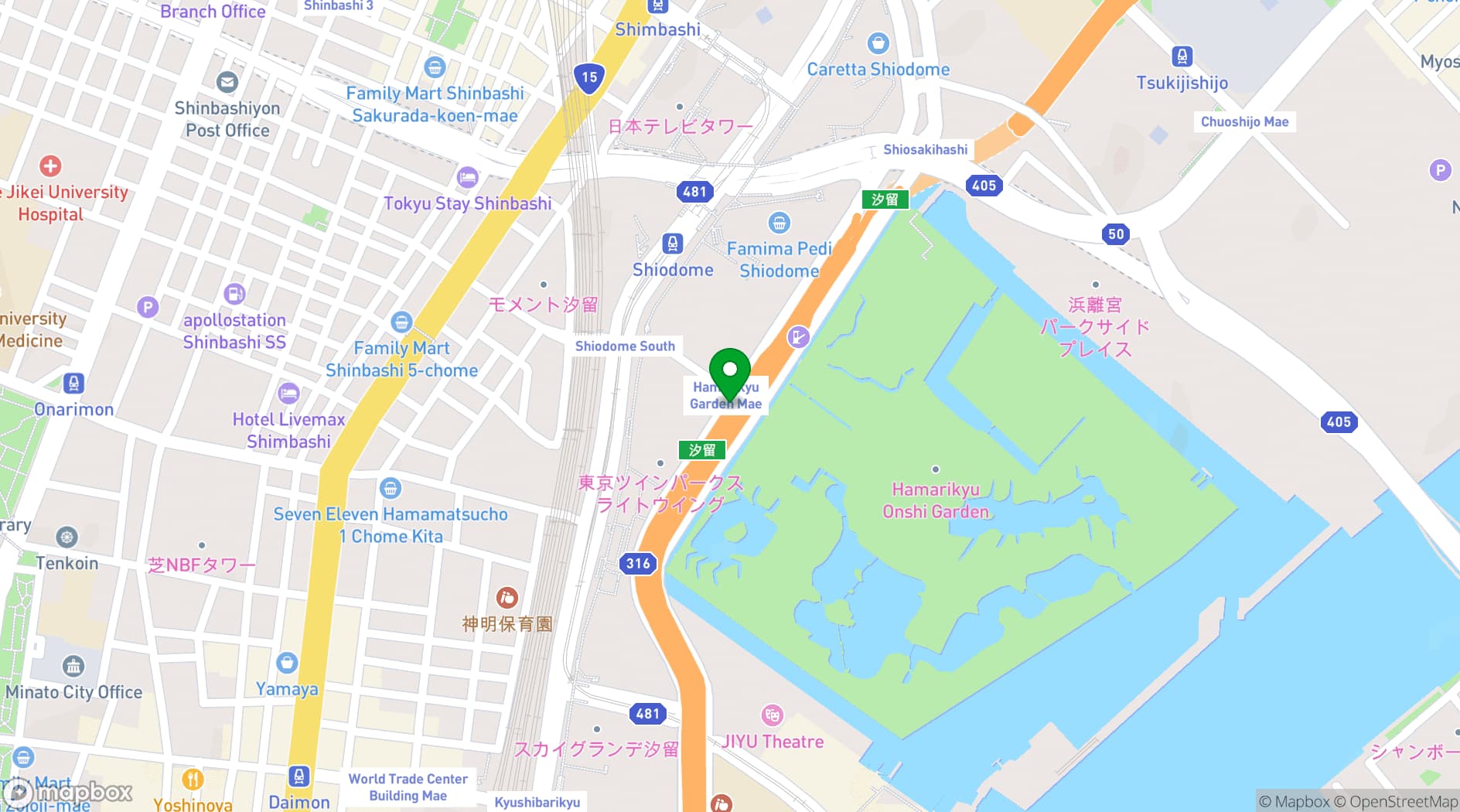 Map showing Hama-rikyu Gardens