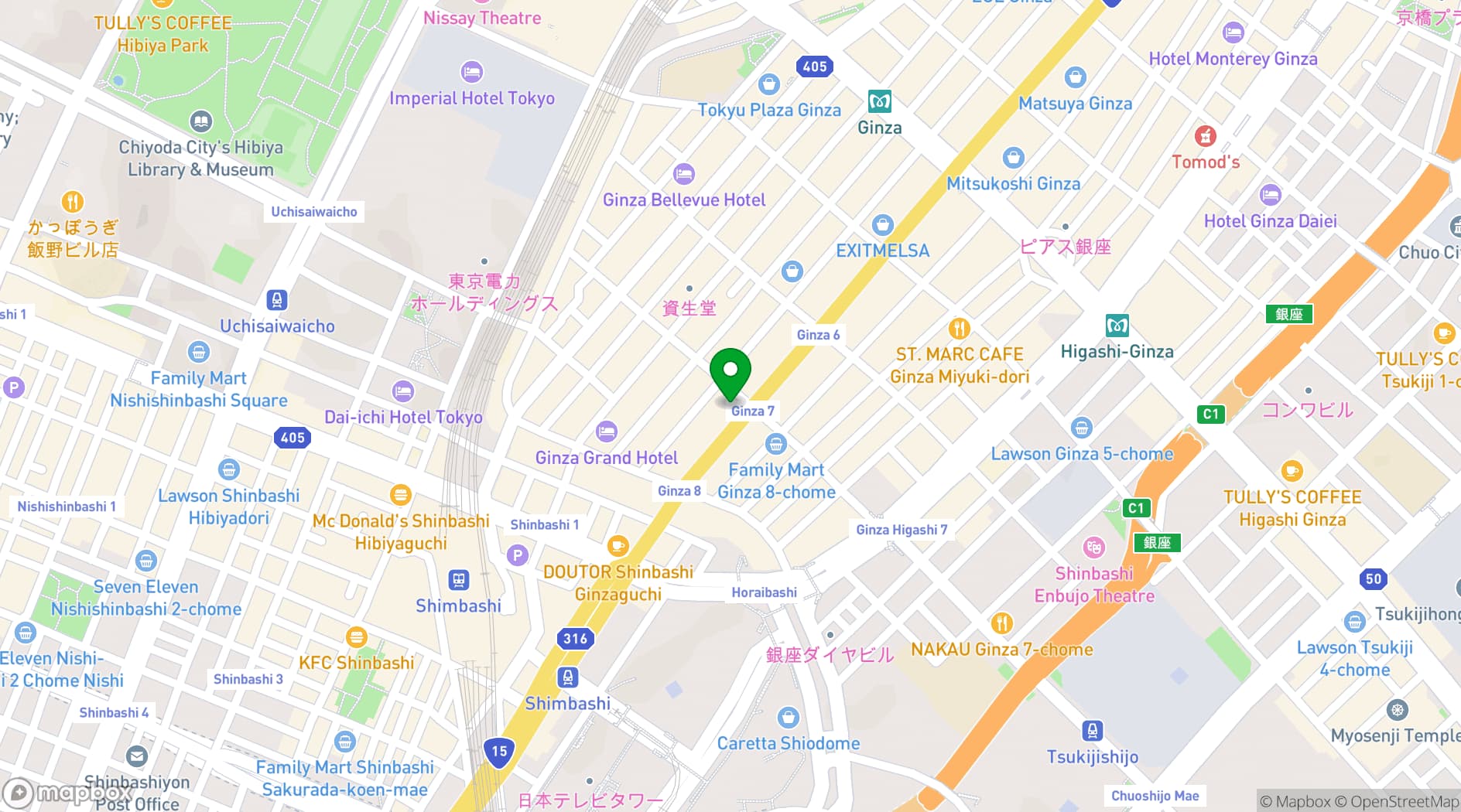Map showing Shiseido Gallery
