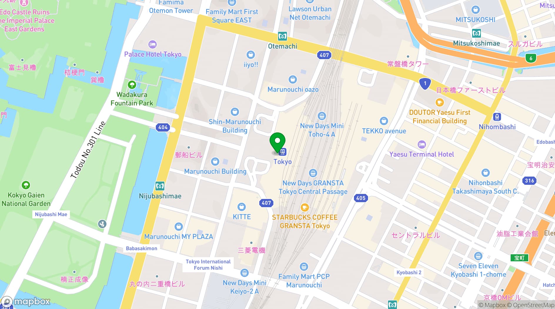 Map showing Tokyo Station Hotel
