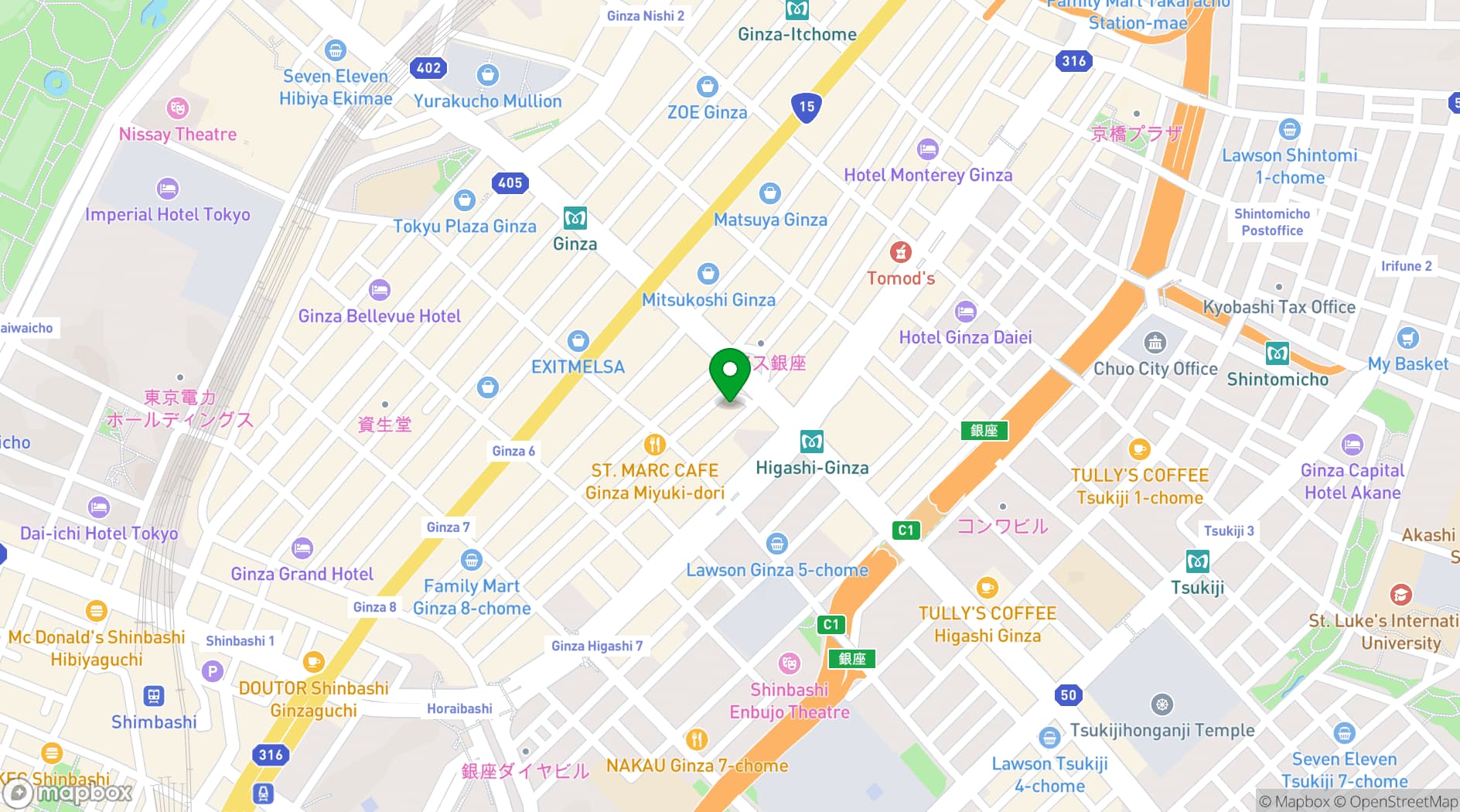 Map showing Millennium Mitsui Garden Hotel Tokyo