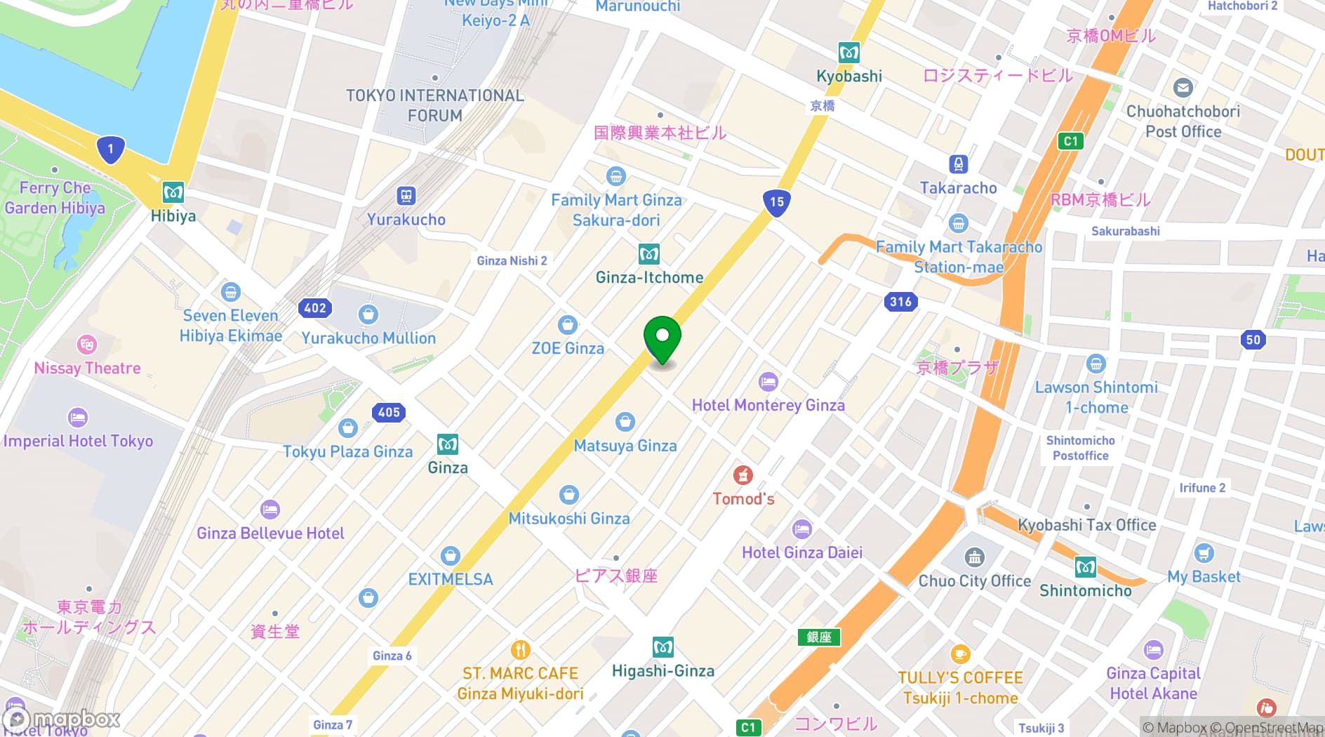 Map showing Bvlgari Restaurant Tokyo