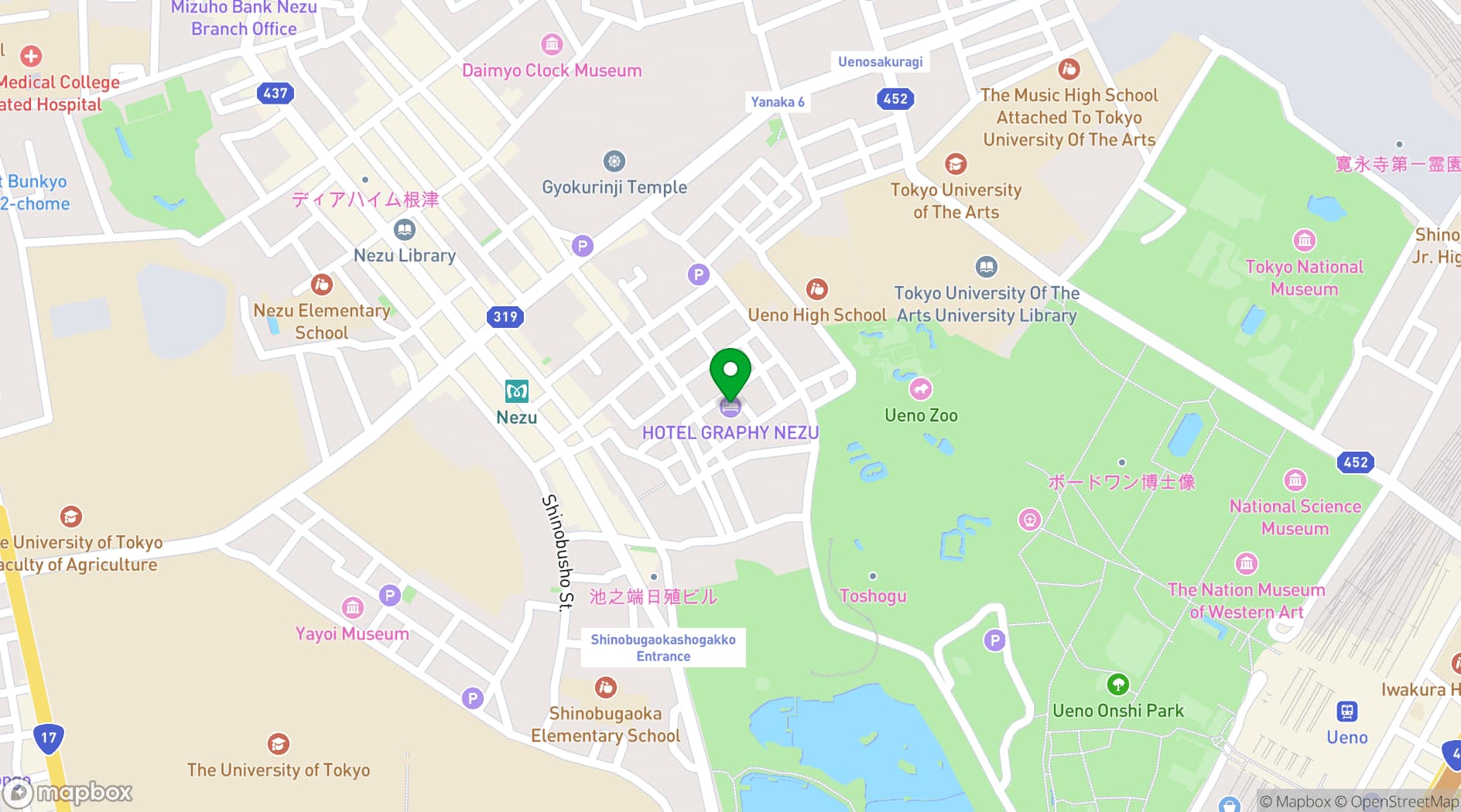 Map showing HOTEL GRAPHY NEZU