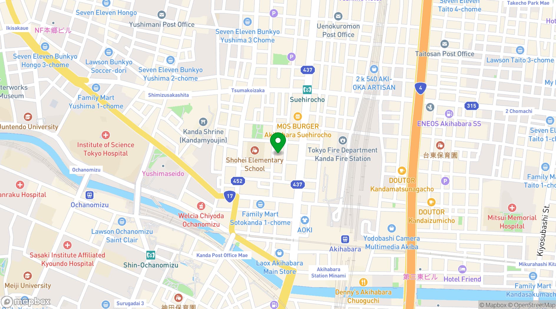 Map showing Nohga Hotel Akihabara Tokyo