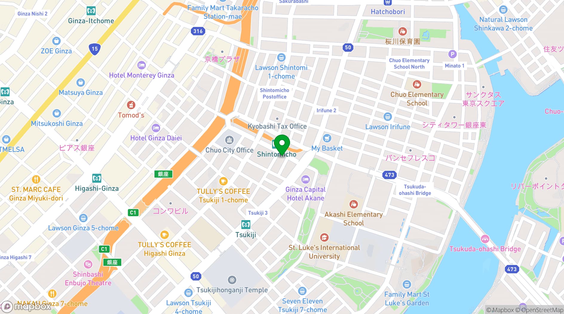 Map showing Henn na Hotel Tokyo Ginza