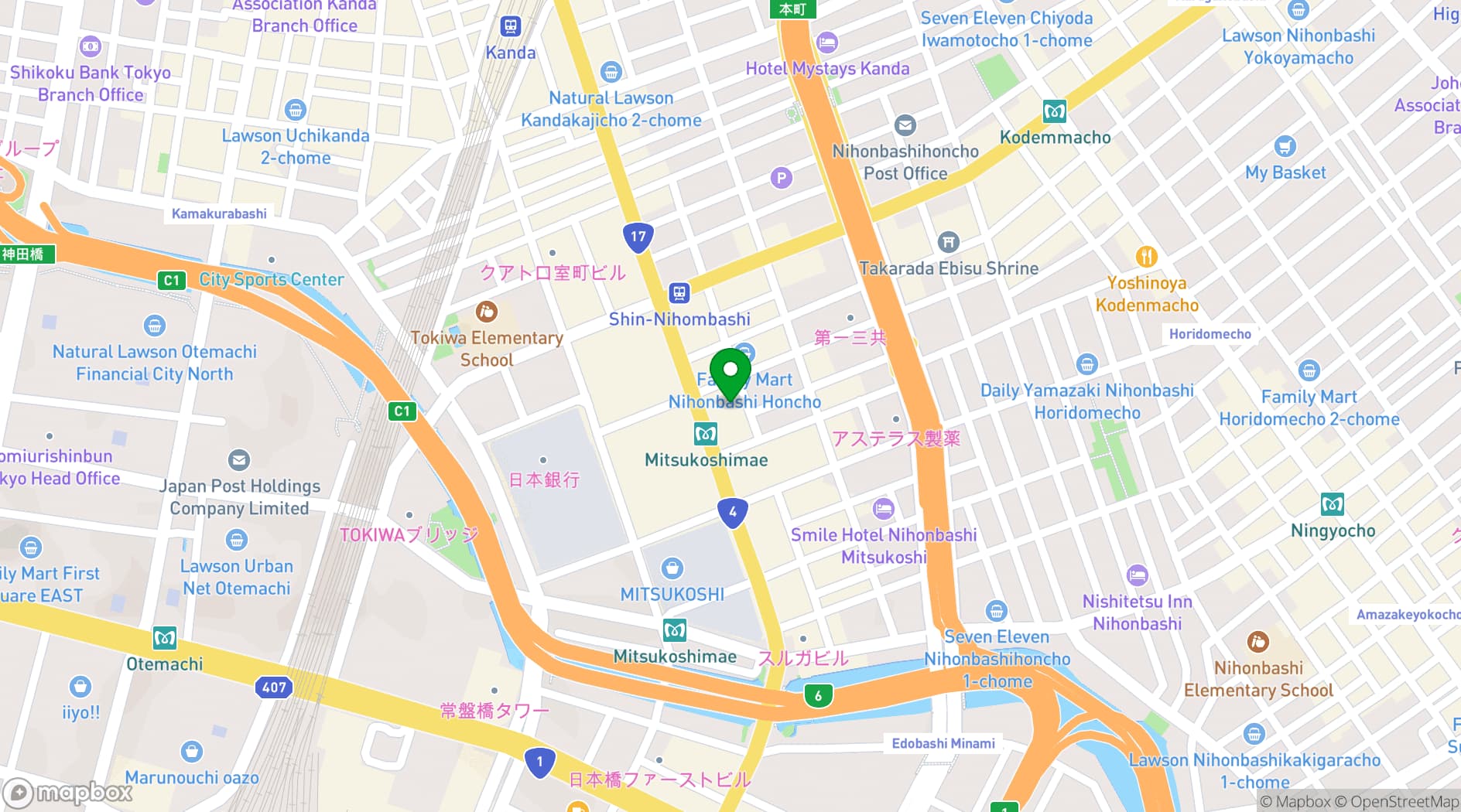 Map showing Nihonbashi Hall