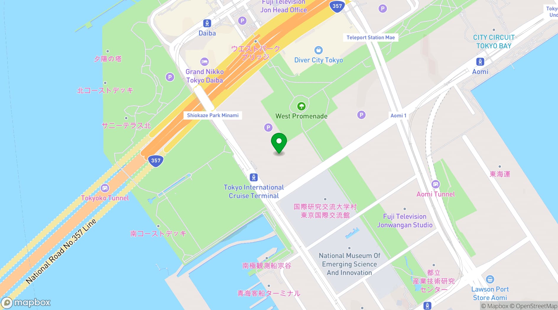 Map showing Tokyo Teleport Center