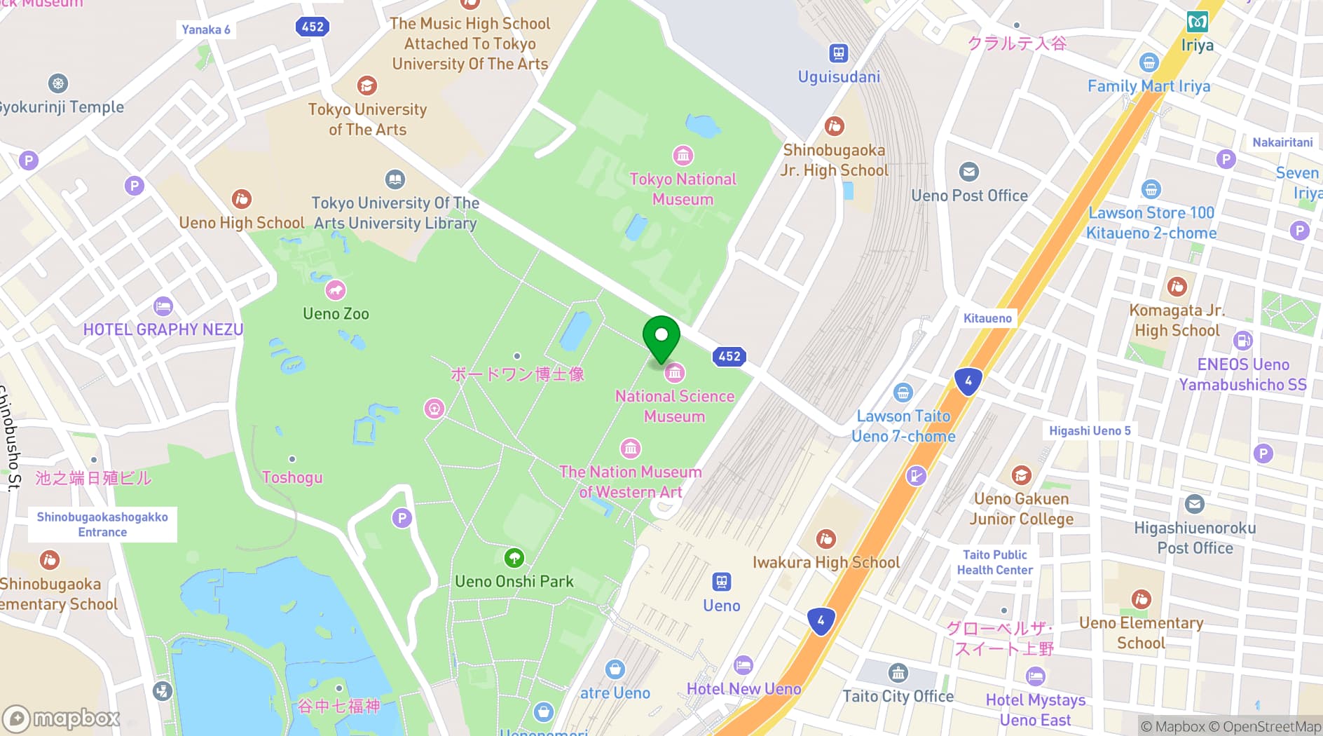 Map showing National Museum of Nature and Science