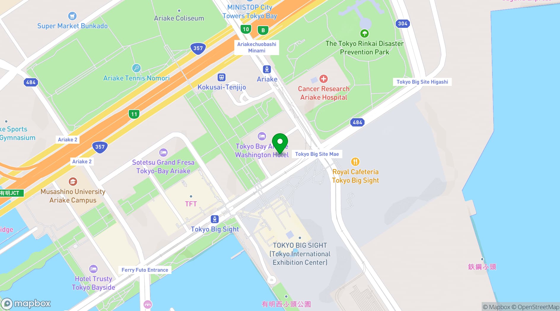 Map showing Ariake Central Tower Hall & Conference