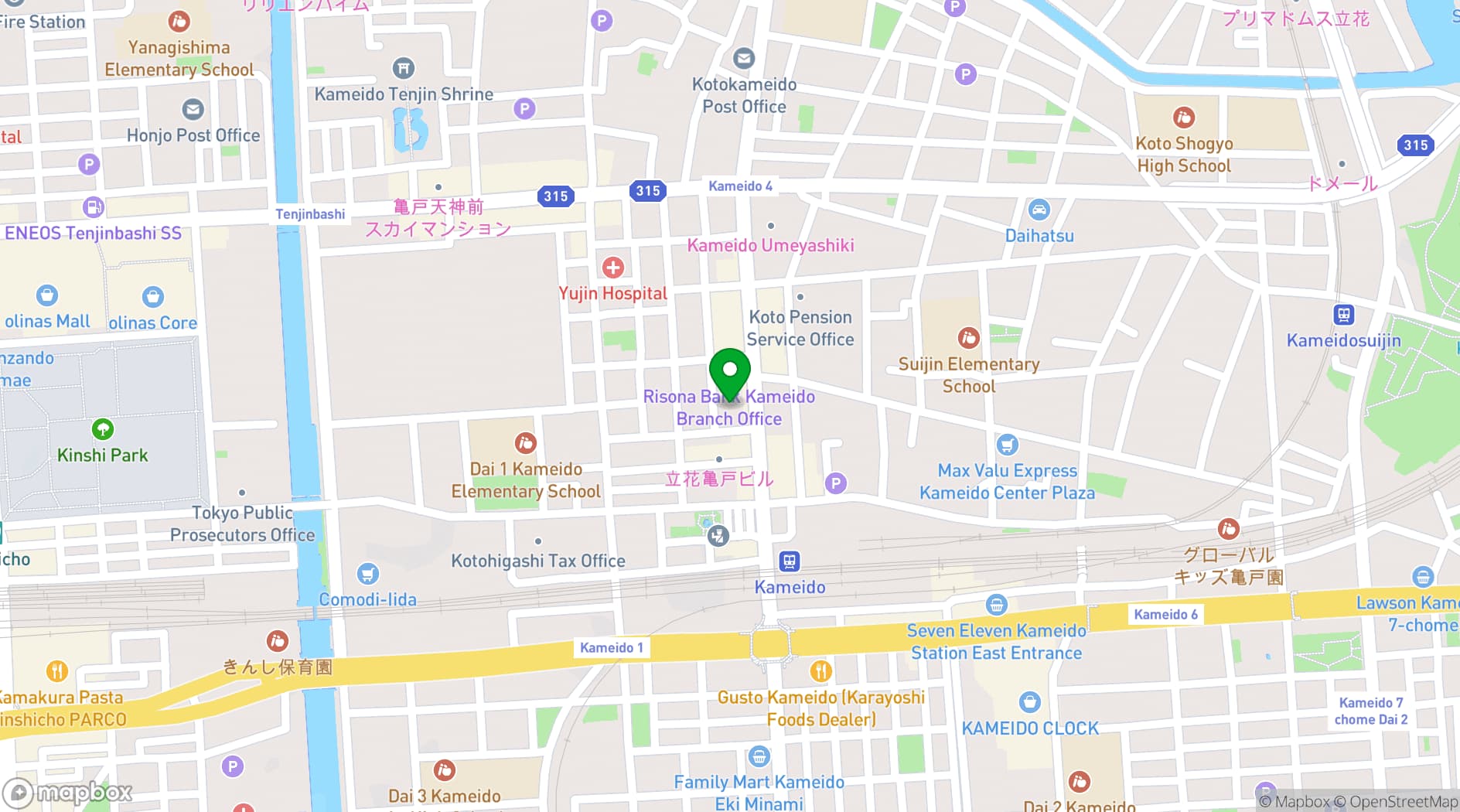 Map showing The OneFive Tokyo Kameido