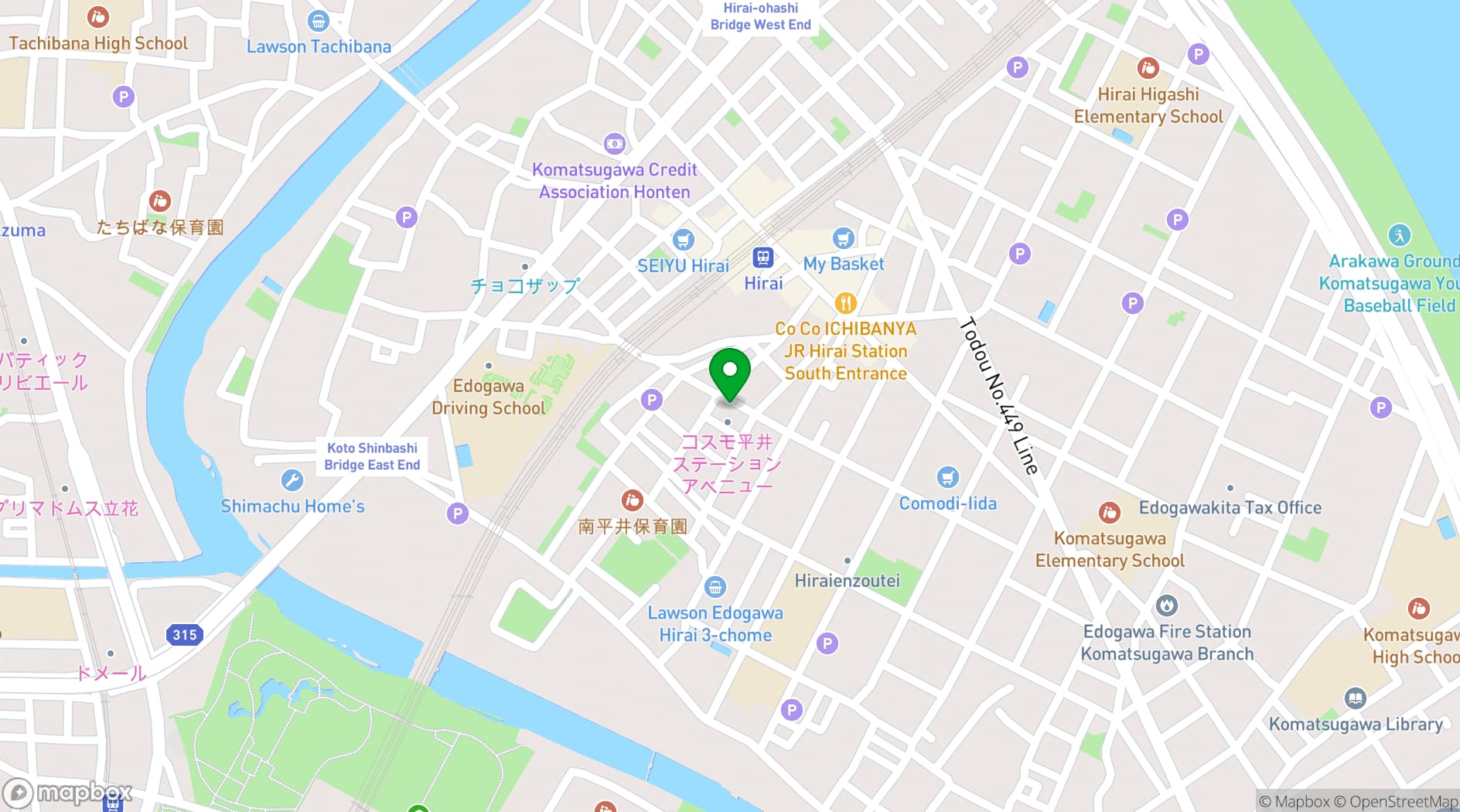 Map showing Tokyo Hub