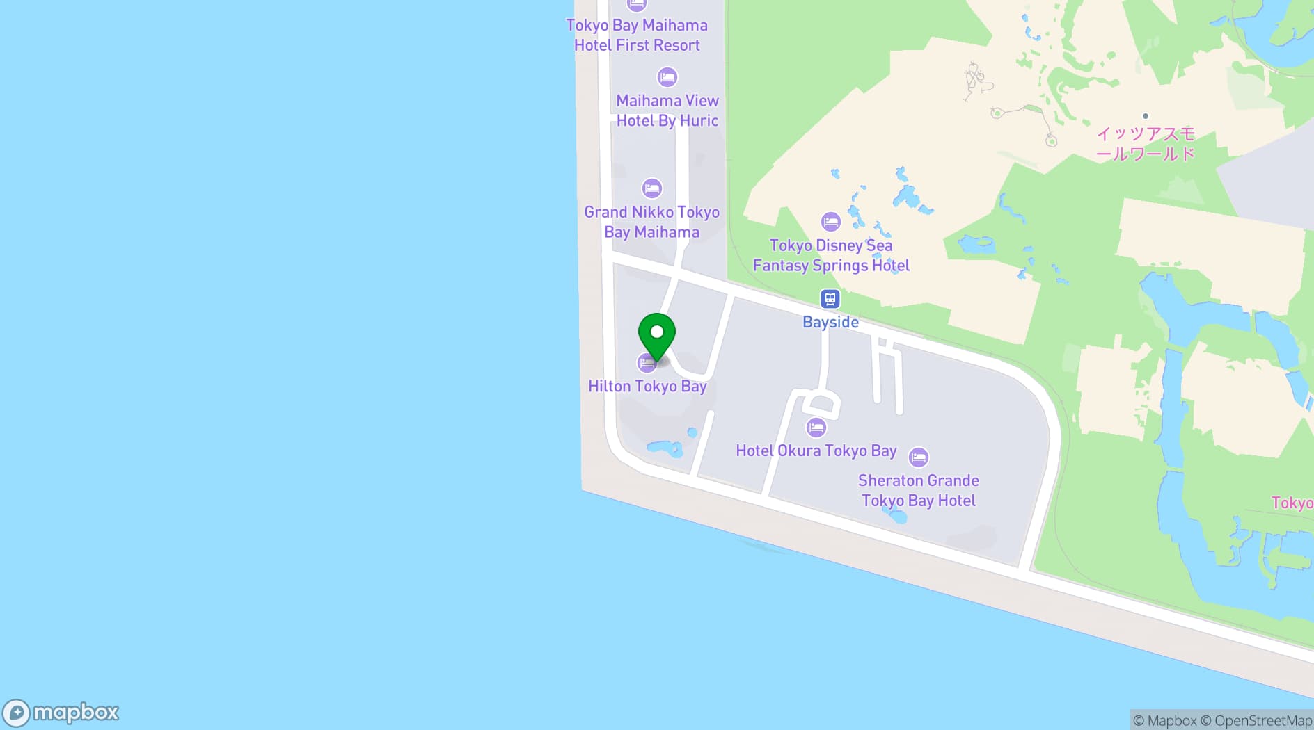 Map showing Hilton Tokyo Bay