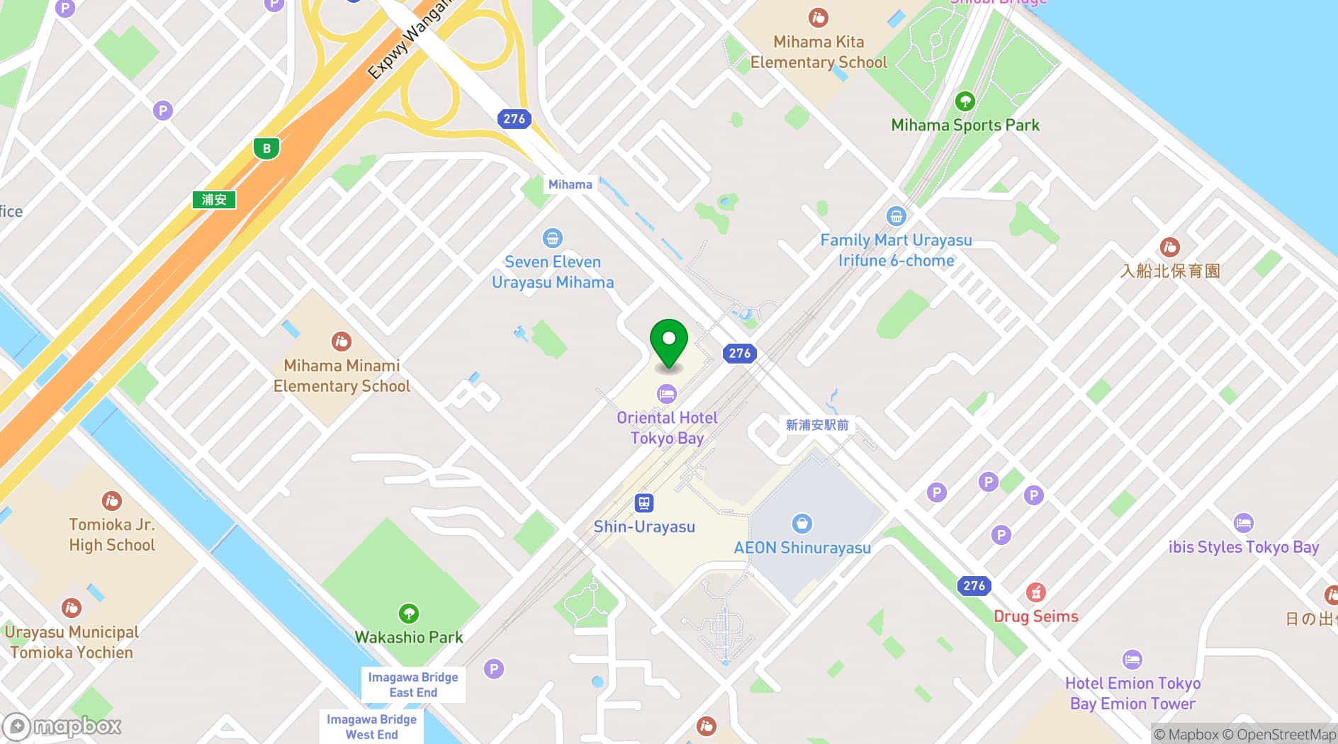 Map showing Oriental Hotel Tokyo Bay