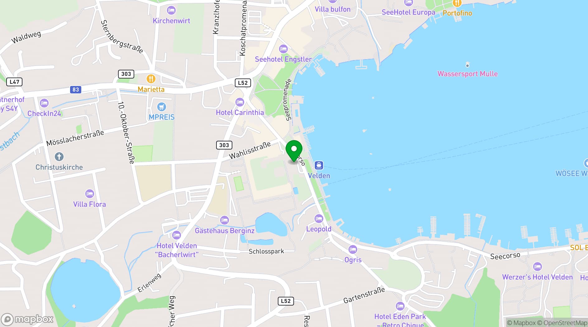 Map showing Falkensteiner Schlosshotel Velden
