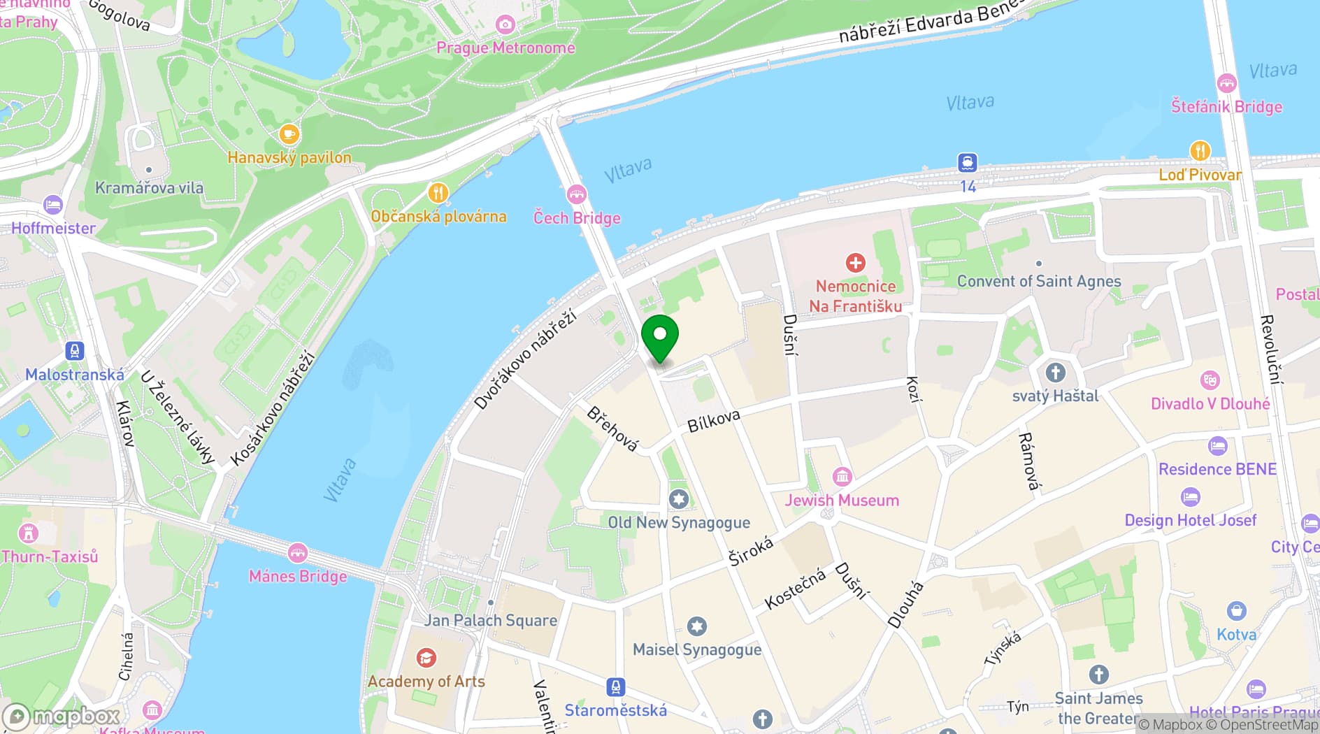 Map showing Fairmont Golden Prague