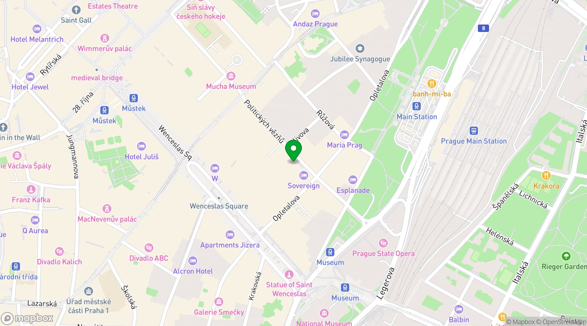 Map showing Grandium Hotel Prague