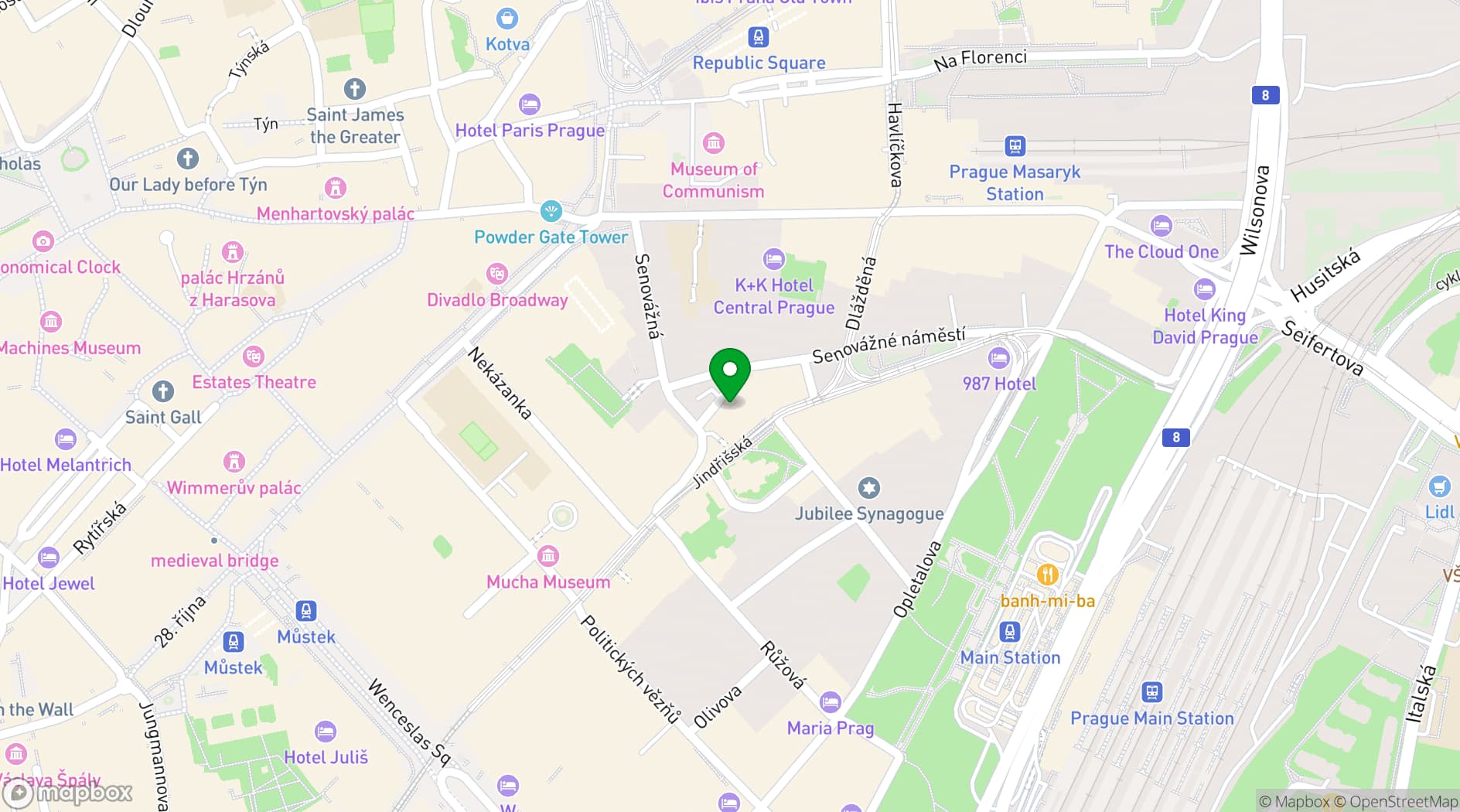 Map showing Andaz Prague
