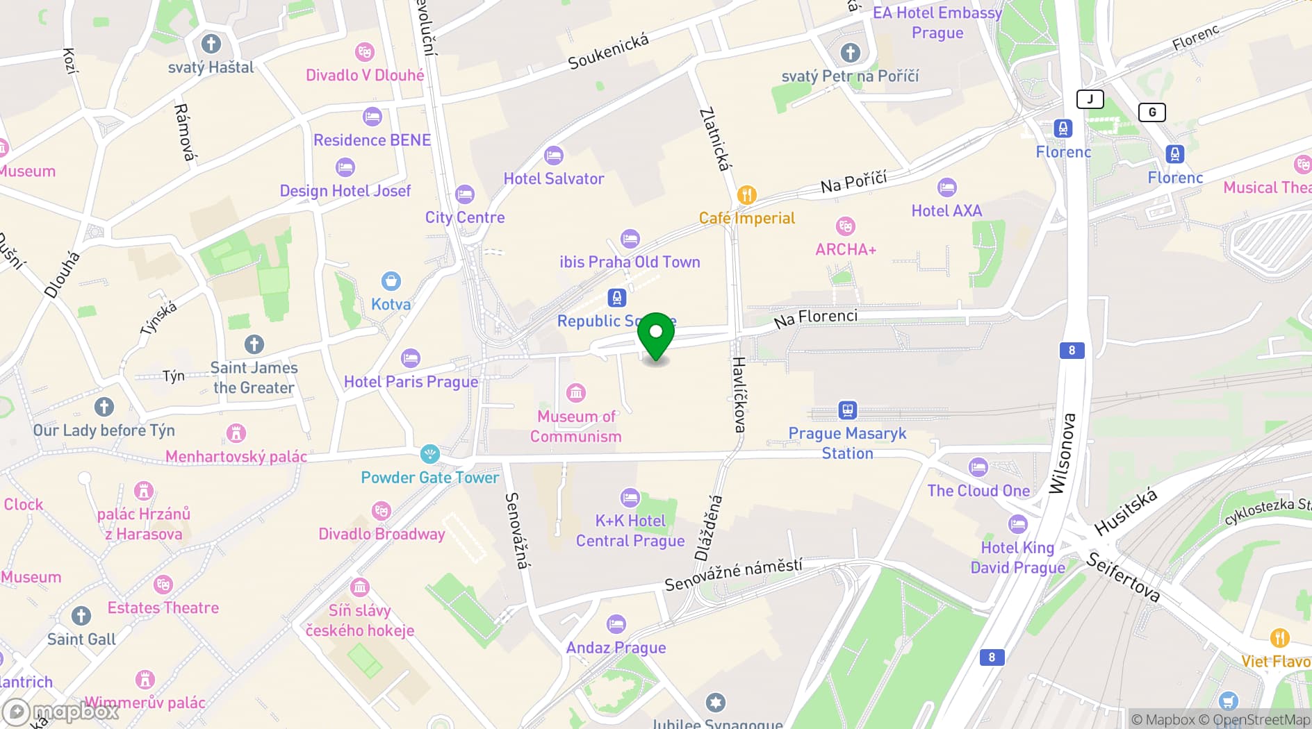 Map showing Prague Marriott Hotel