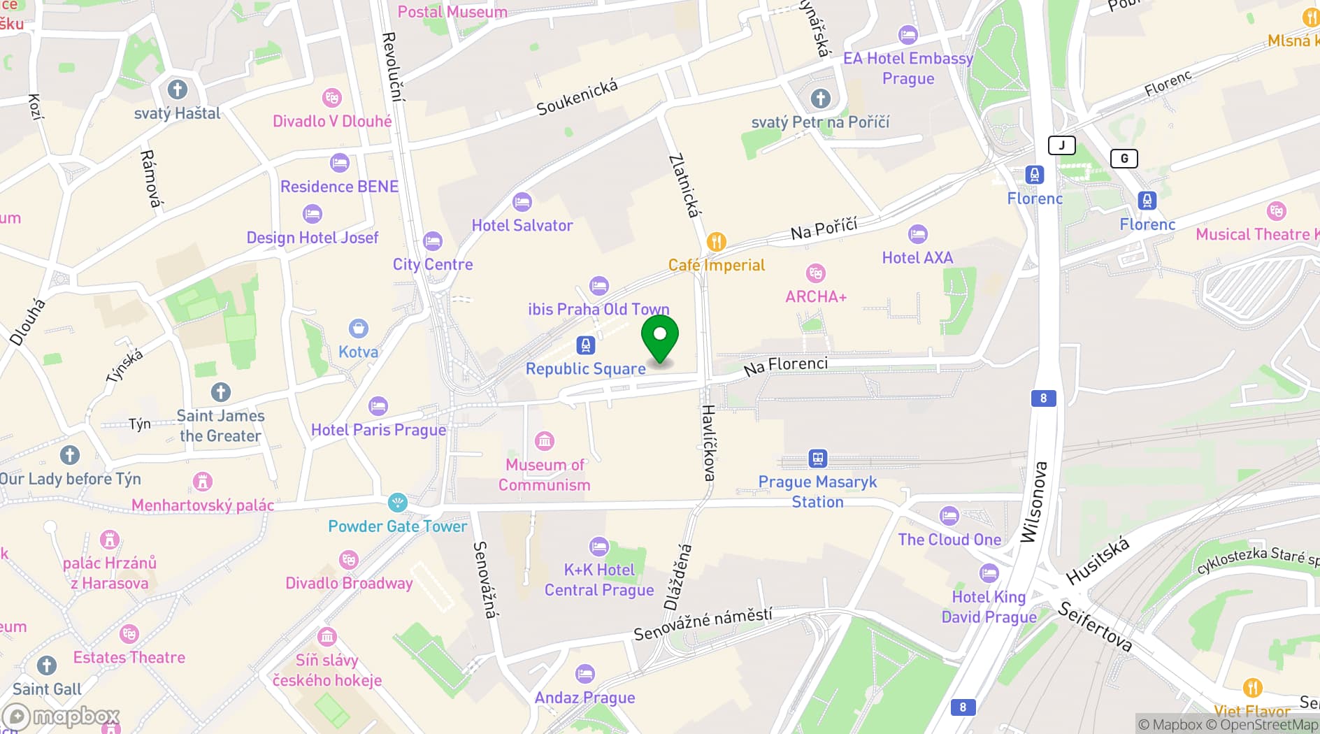 Map showing Hilton Prague Old Town