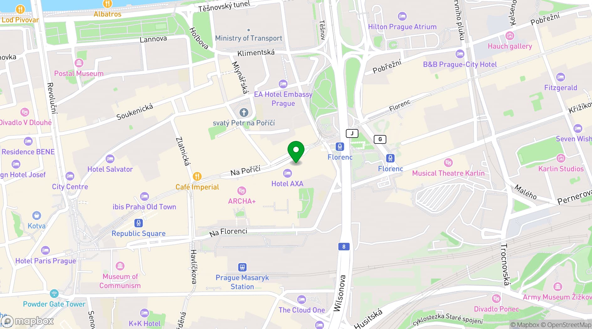 Map showing Grandior Hotel Prague