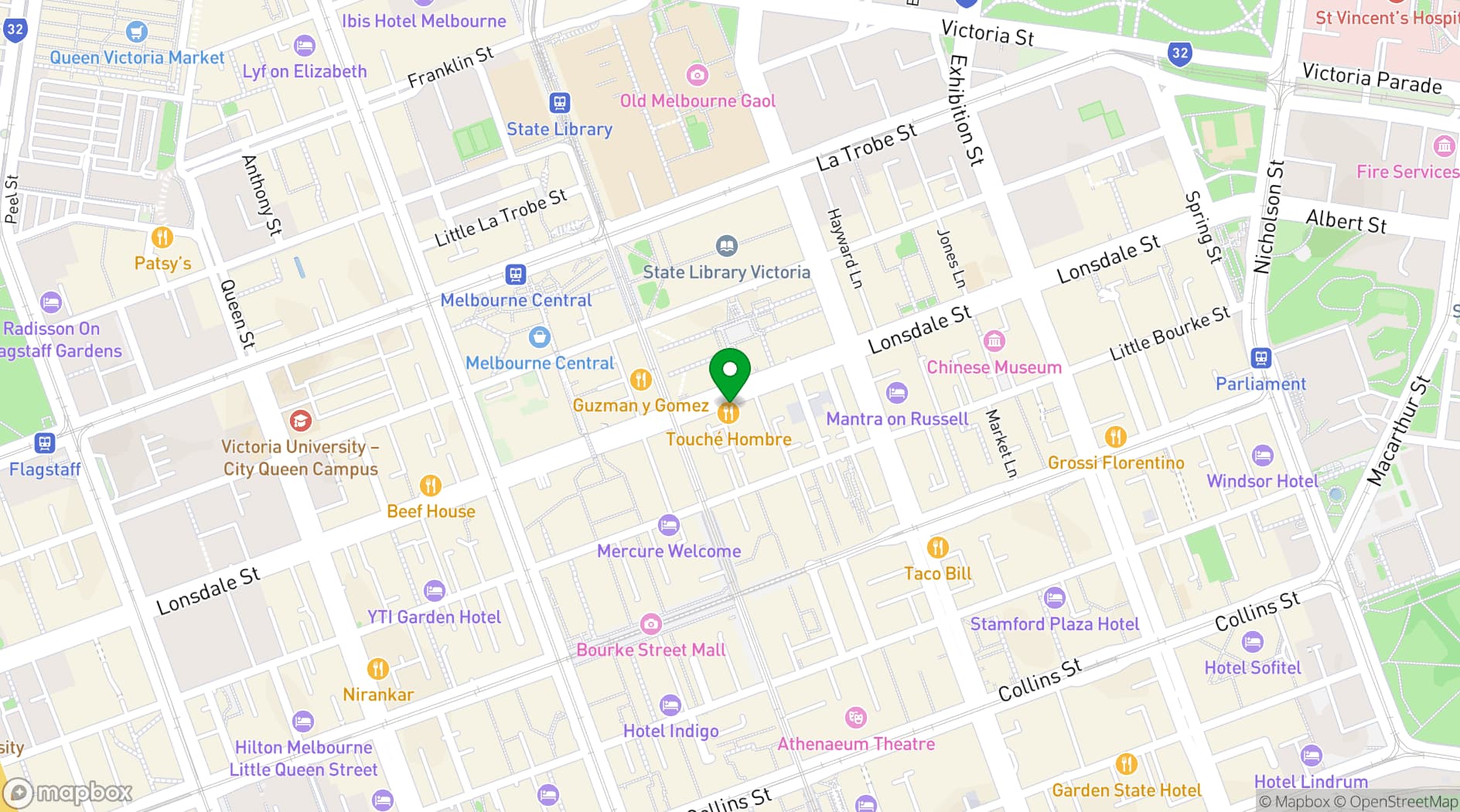 Map showing The Emerald Peacock