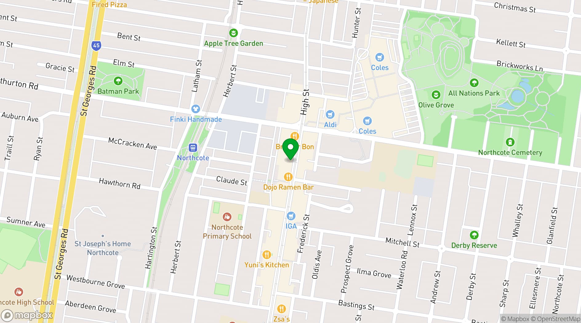 Map showing The Purple Emerald Lounge Bar