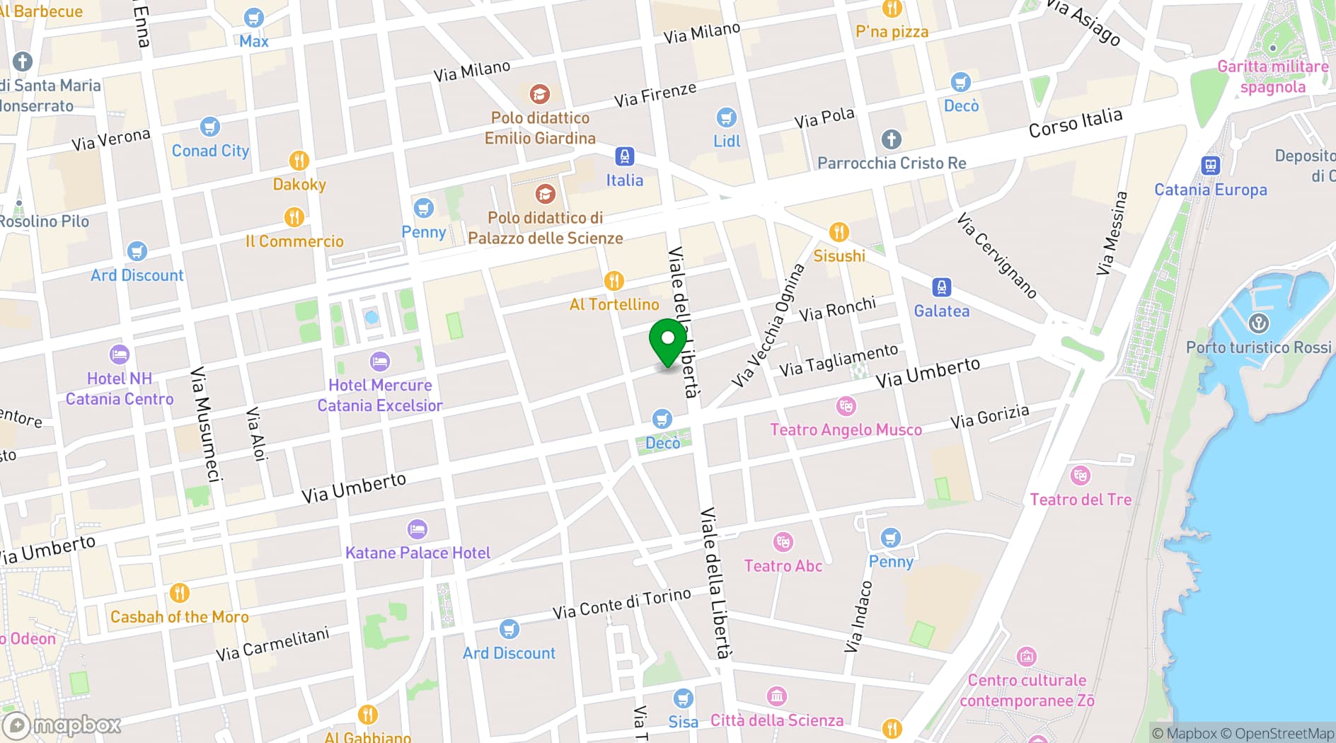 Map showing 95100 Catania, Metropolitan city of Catania
