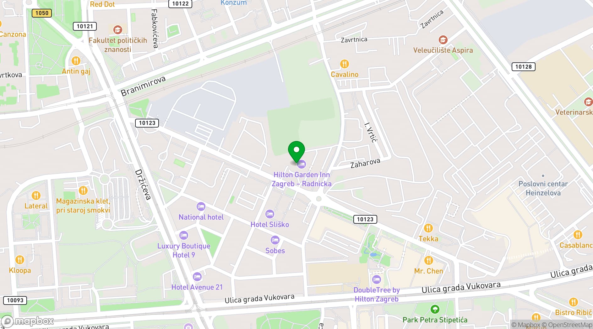 Map showing Hilton Garden Inn Zagreb - Radnička