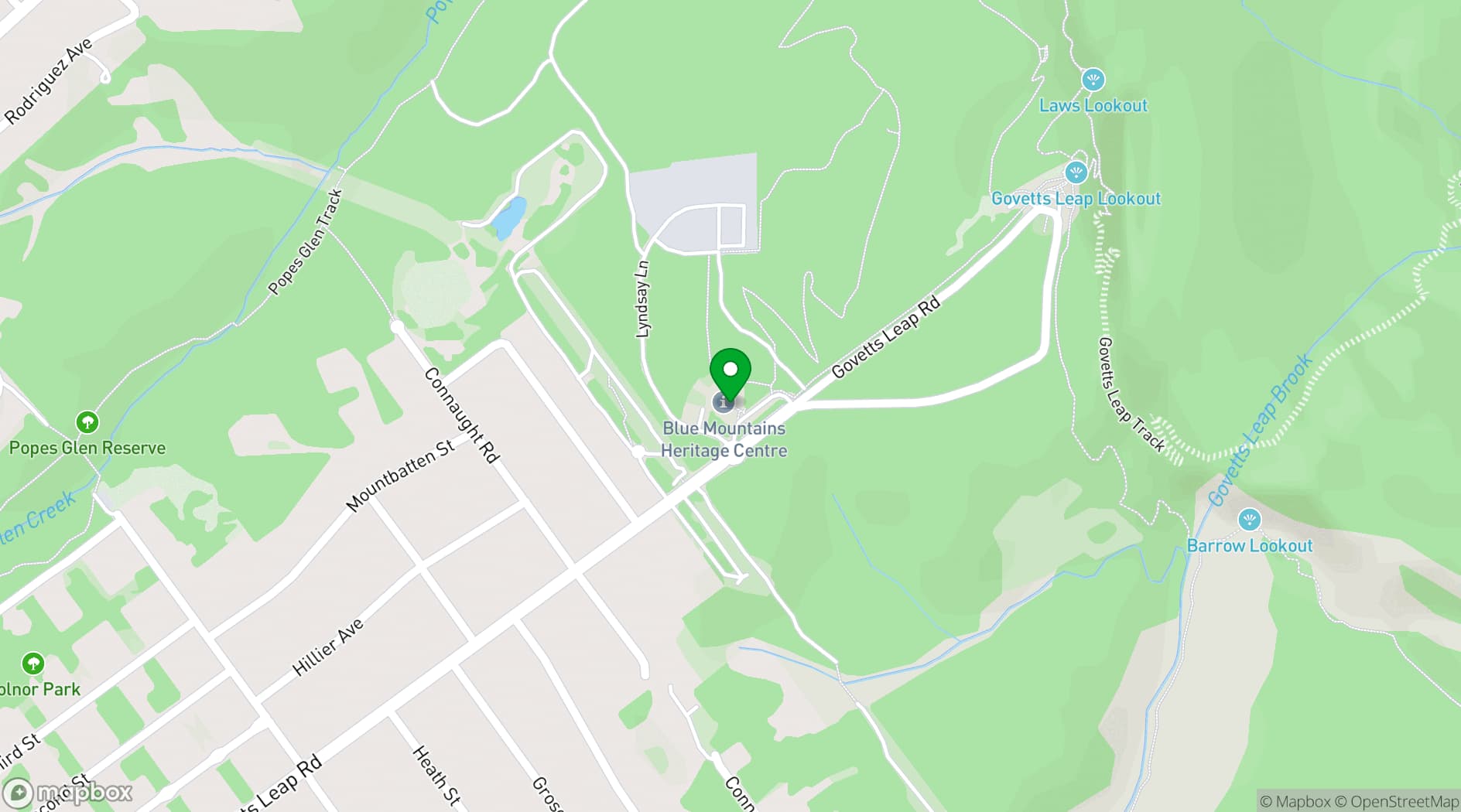 Map showing Blue Mountains Heritage Centre