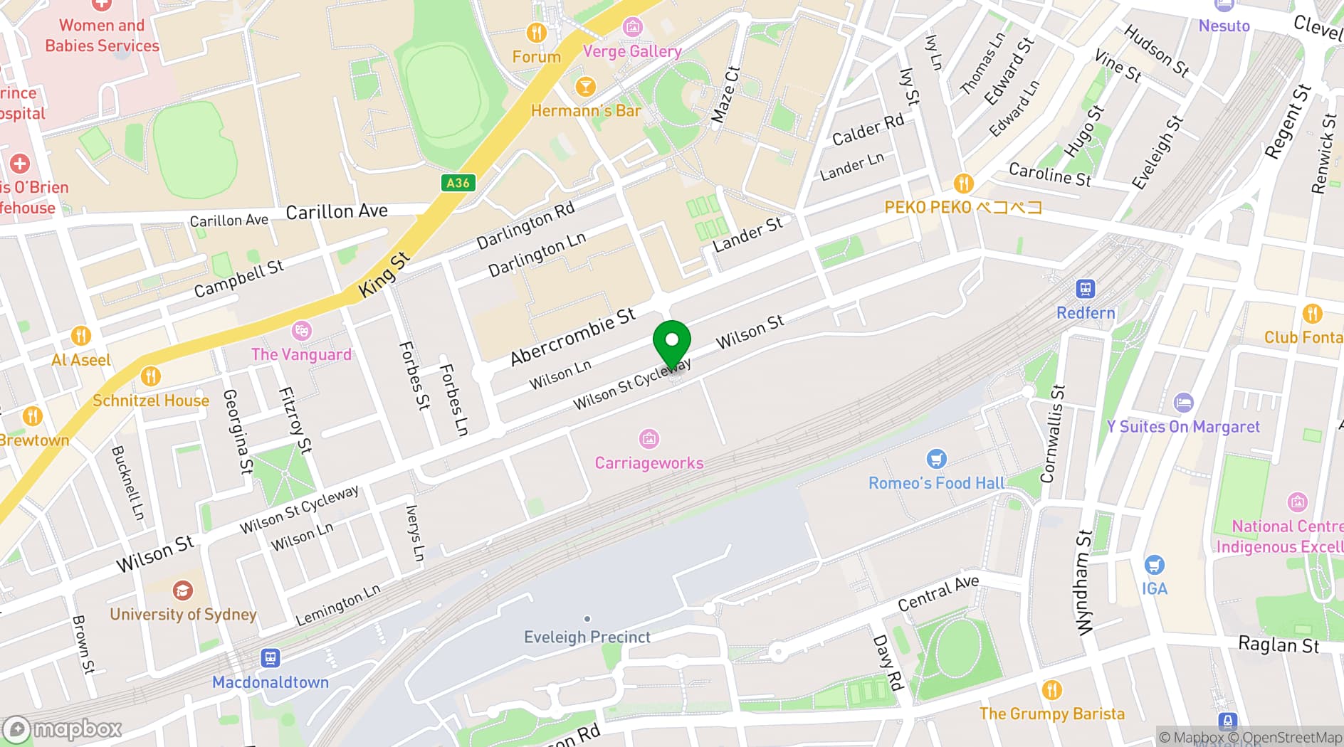 Map showing Carriageworks