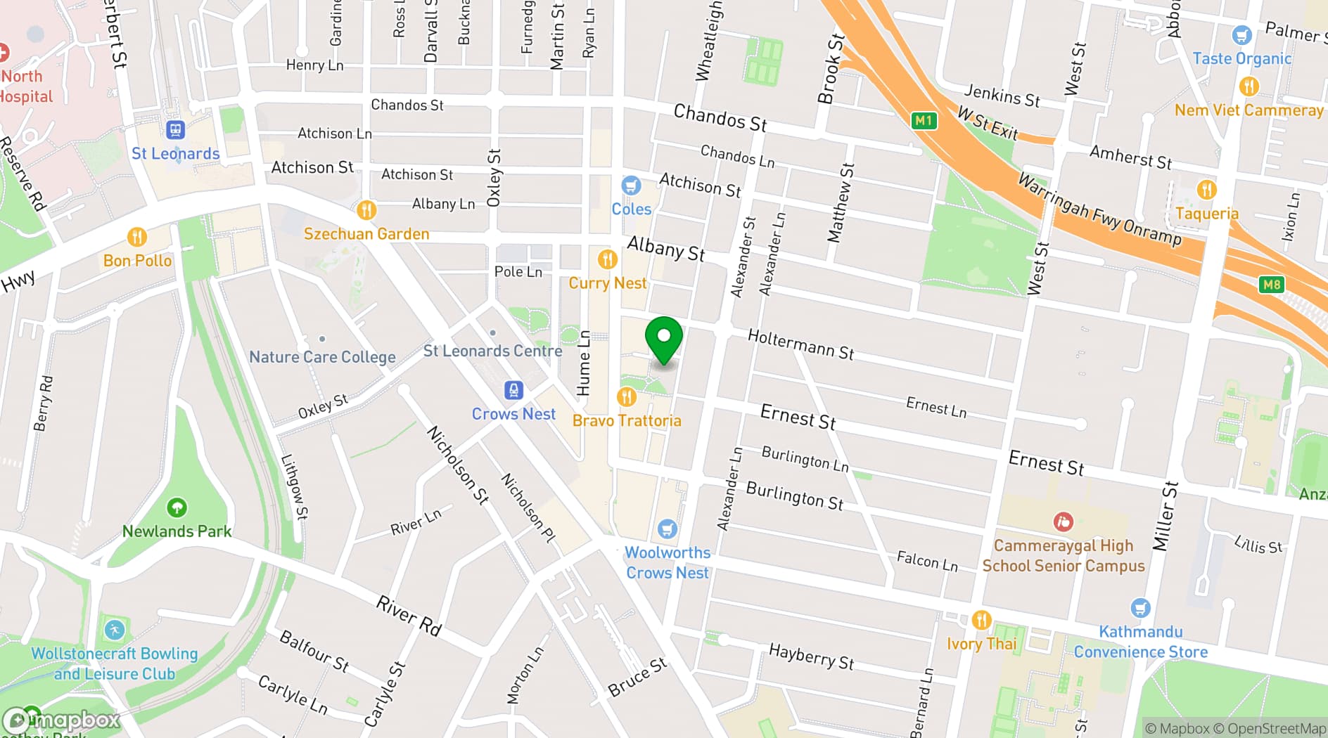 Map showing Crows Nest Centre