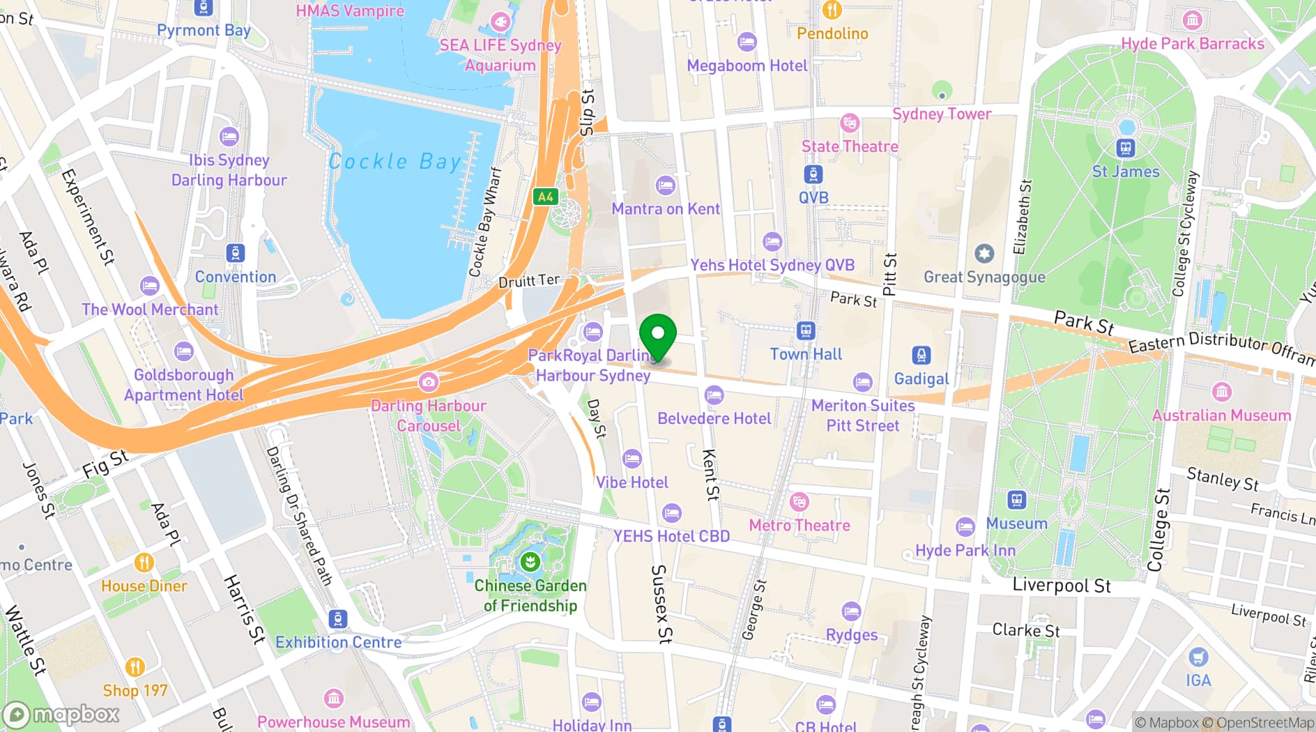 Map showing Crowne Plaza Sydney Darling Harbour