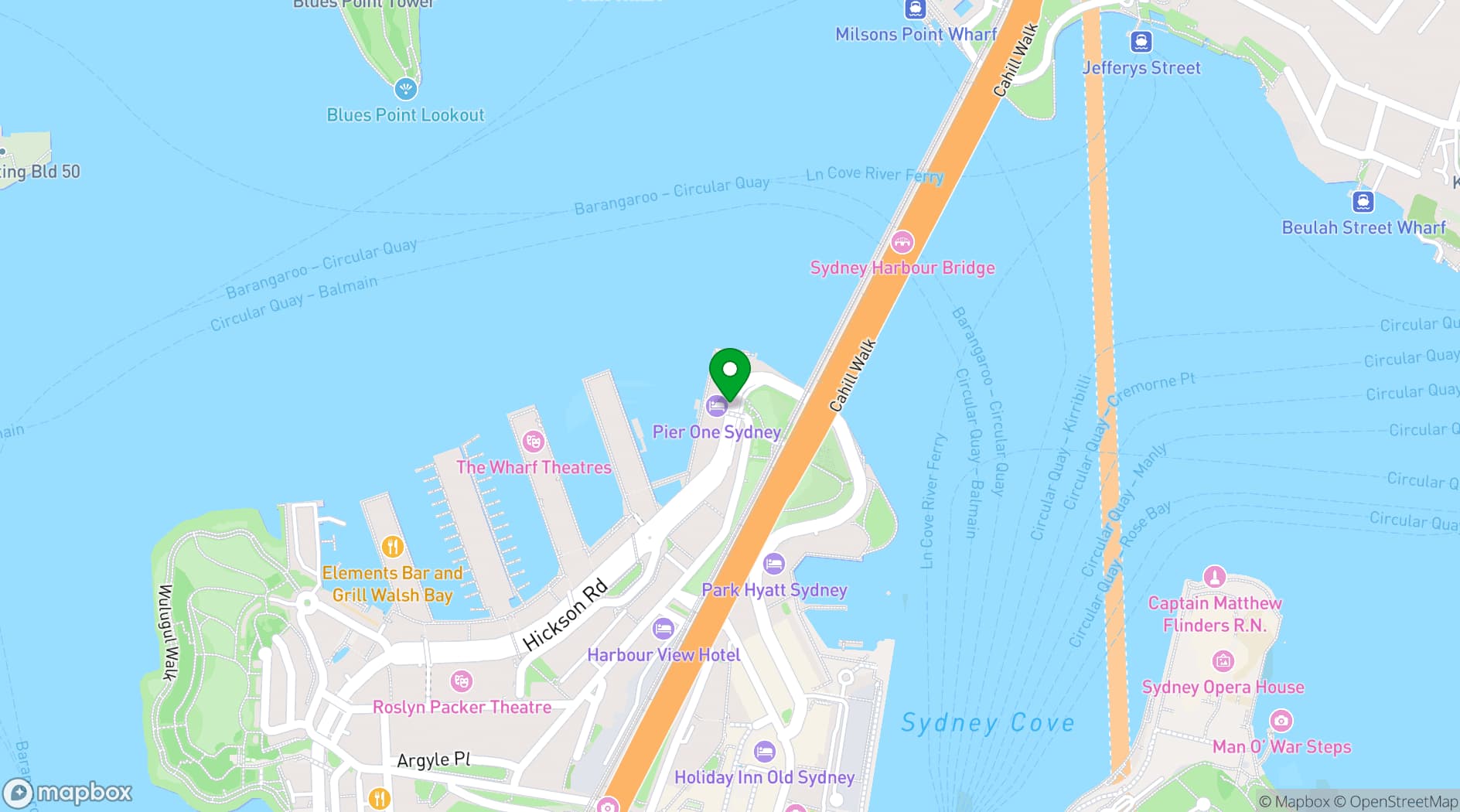 Map showing Pier One Sydney Harbour