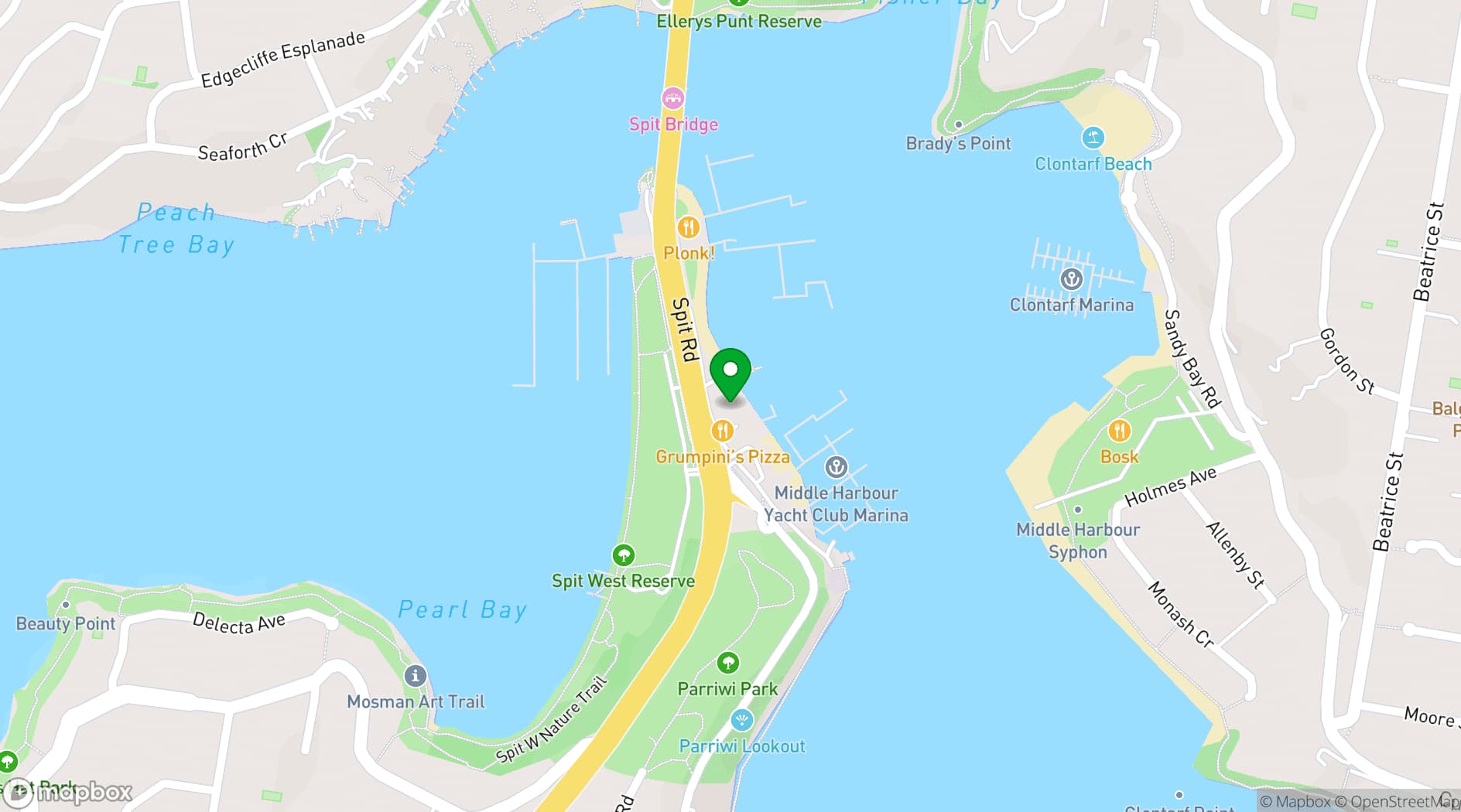 Map showing Zest Waterfront Venues, The Spit