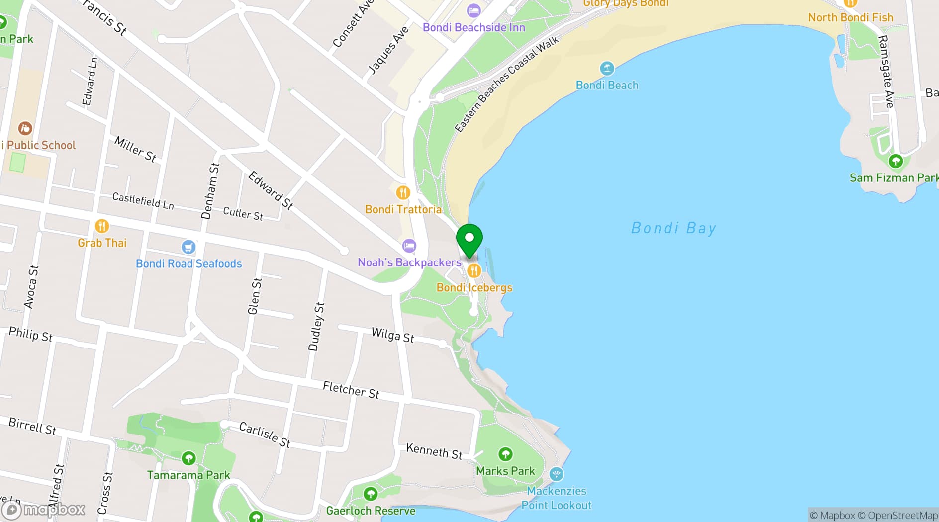 Map showing Bondi Icebergs